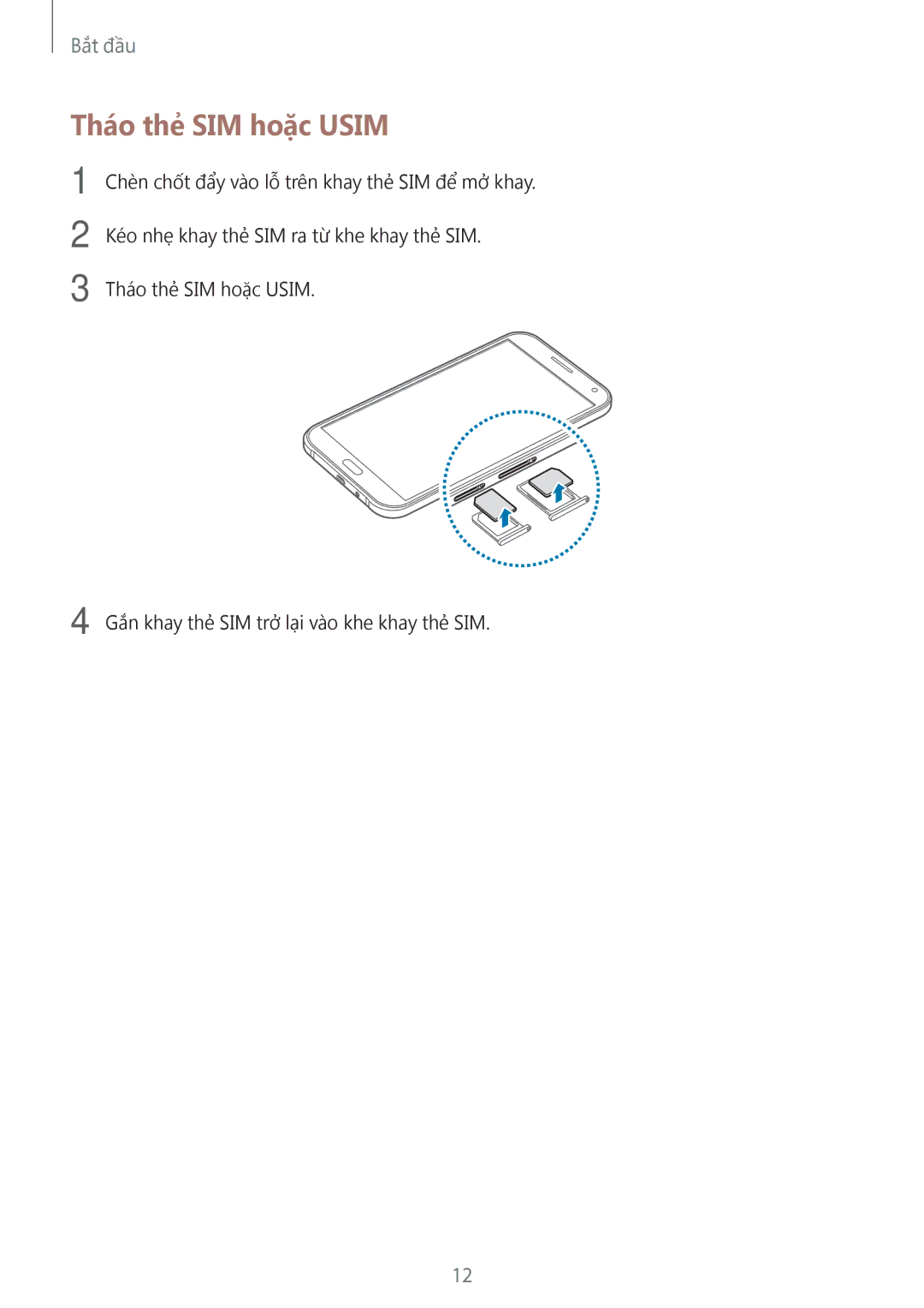 Samsung SM-E700HZWDXXV, SM-E700HZKDXXV manual Tháo thẻ SIM hoặc Usim 