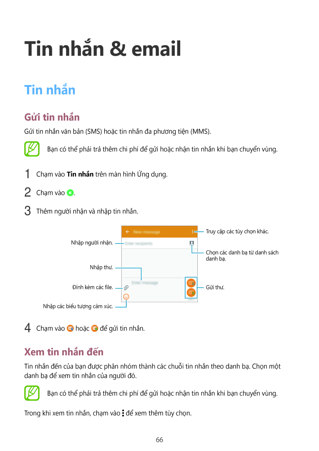 Samsung SM-E700HZWDXXV, SM-E700HZKDXXV manual Tin nhắn & email, Gửi tin nhắn, Xem tin nhắn đến 