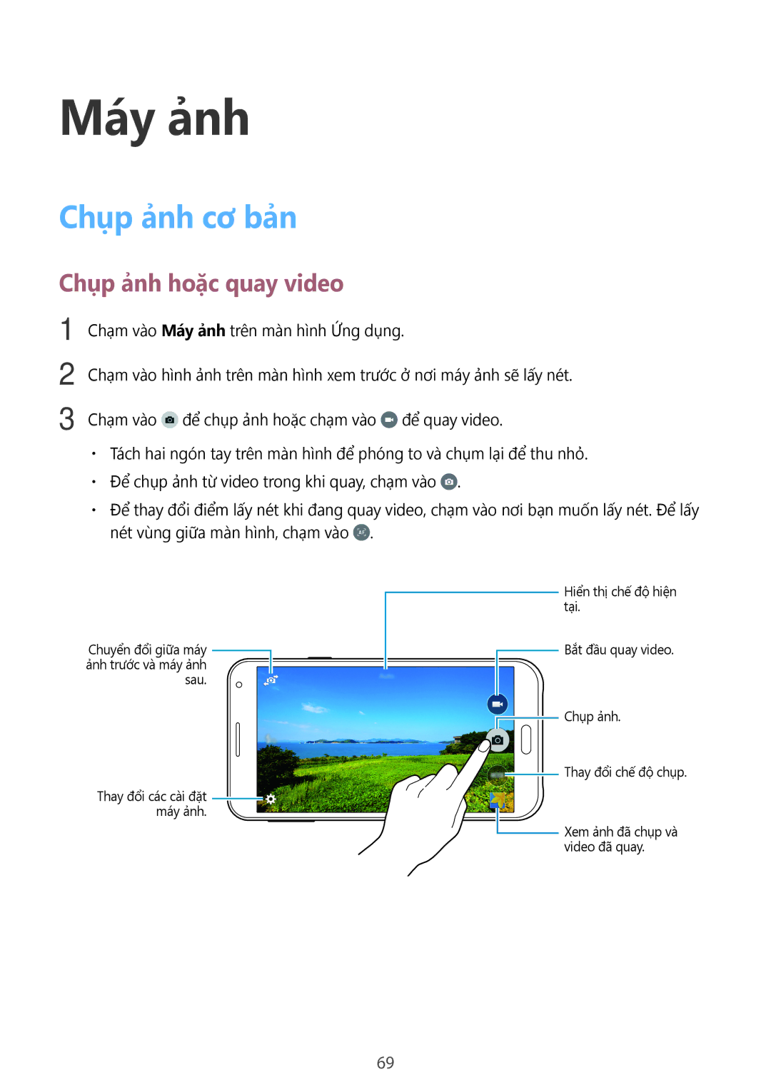 Samsung SM-E700HZKDXXV, SM-E700HZWDXXV manual Máy ảnh, Chụp ảnh cơ bản, Chụp ảnh hoặc quay video 