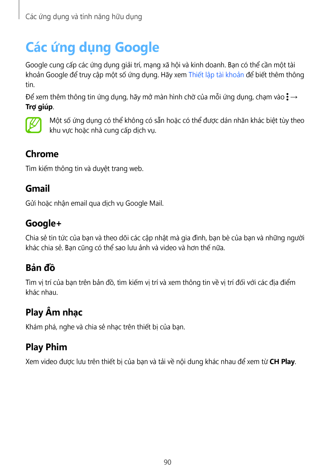 Samsung SM-E700HZWDXXV, SM-E700HZKDXXV manual Các ứng dụng Google, Google+ 
