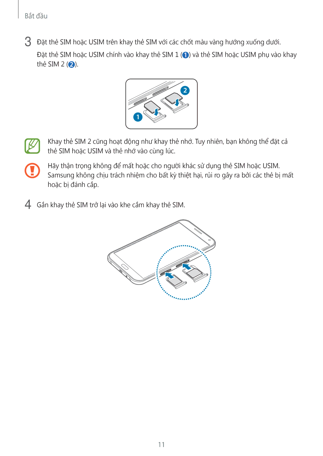 Samsung SM-E700HZKDXXV, SM-E700HZWDXXV manual Bắt đầu 