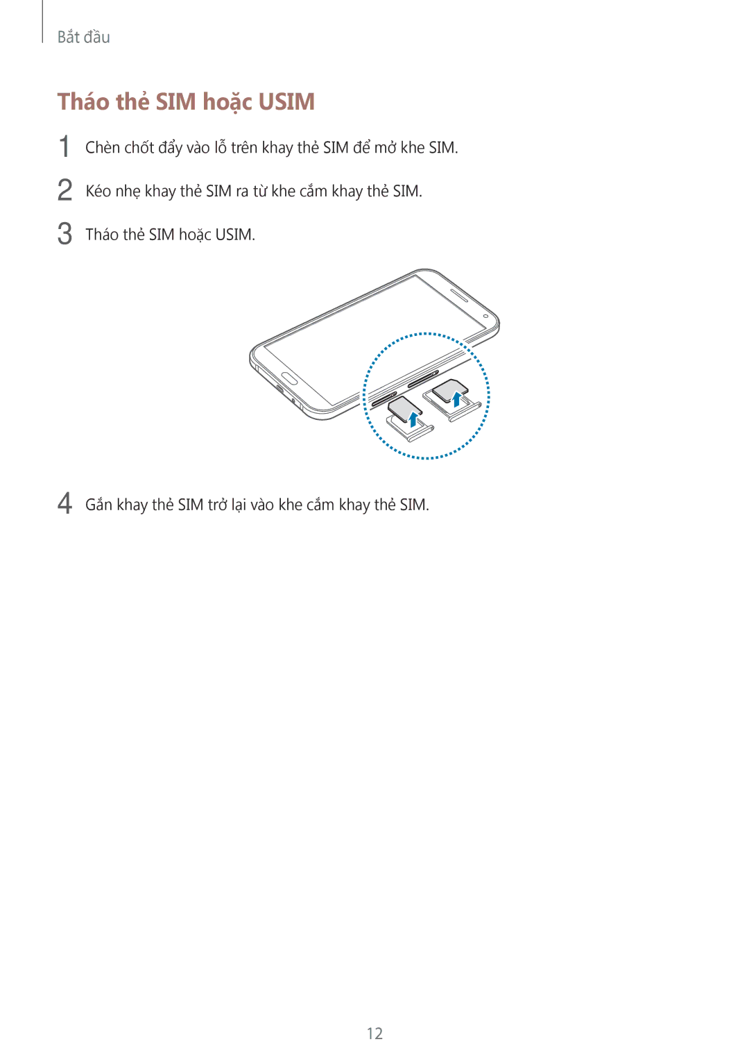 Samsung SM-E700HZWDXXV, SM-E700HZKDXXV manual Tháo thẻ SIM hoặc Usim 