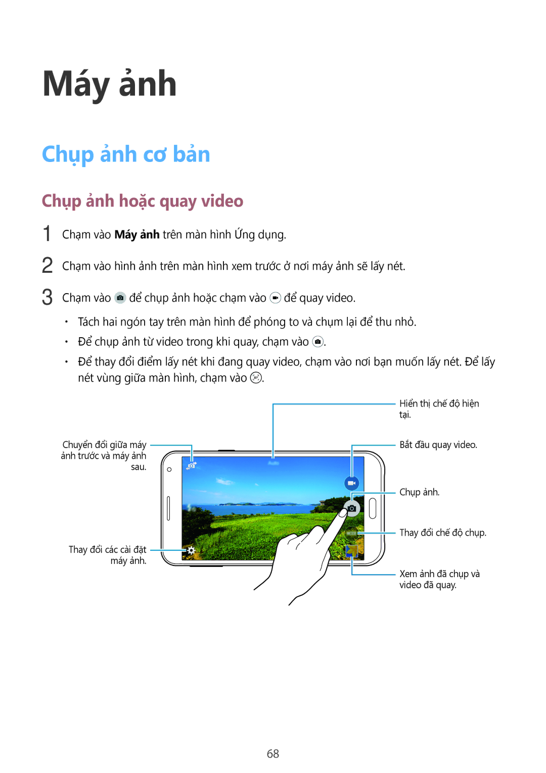 Samsung SM-E700HZWDXXV, SM-E700HZKDXXV manual Máy ảnh, Chụp ảnh cơ bản, Chụp ảnh hoặc quay video 