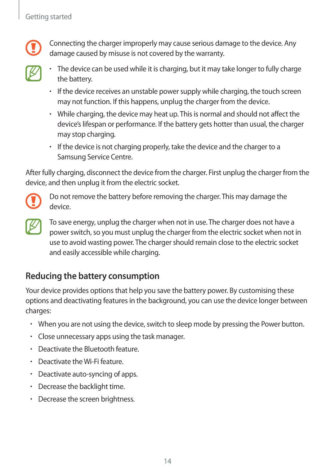 Samsung SM-G110HZKAITV, SM-G110HZKAXEO, SM-G110HZWADBT, SM-G110HZKADBT, SM-G110HZWAXEO manual Reducing the battery consumption 