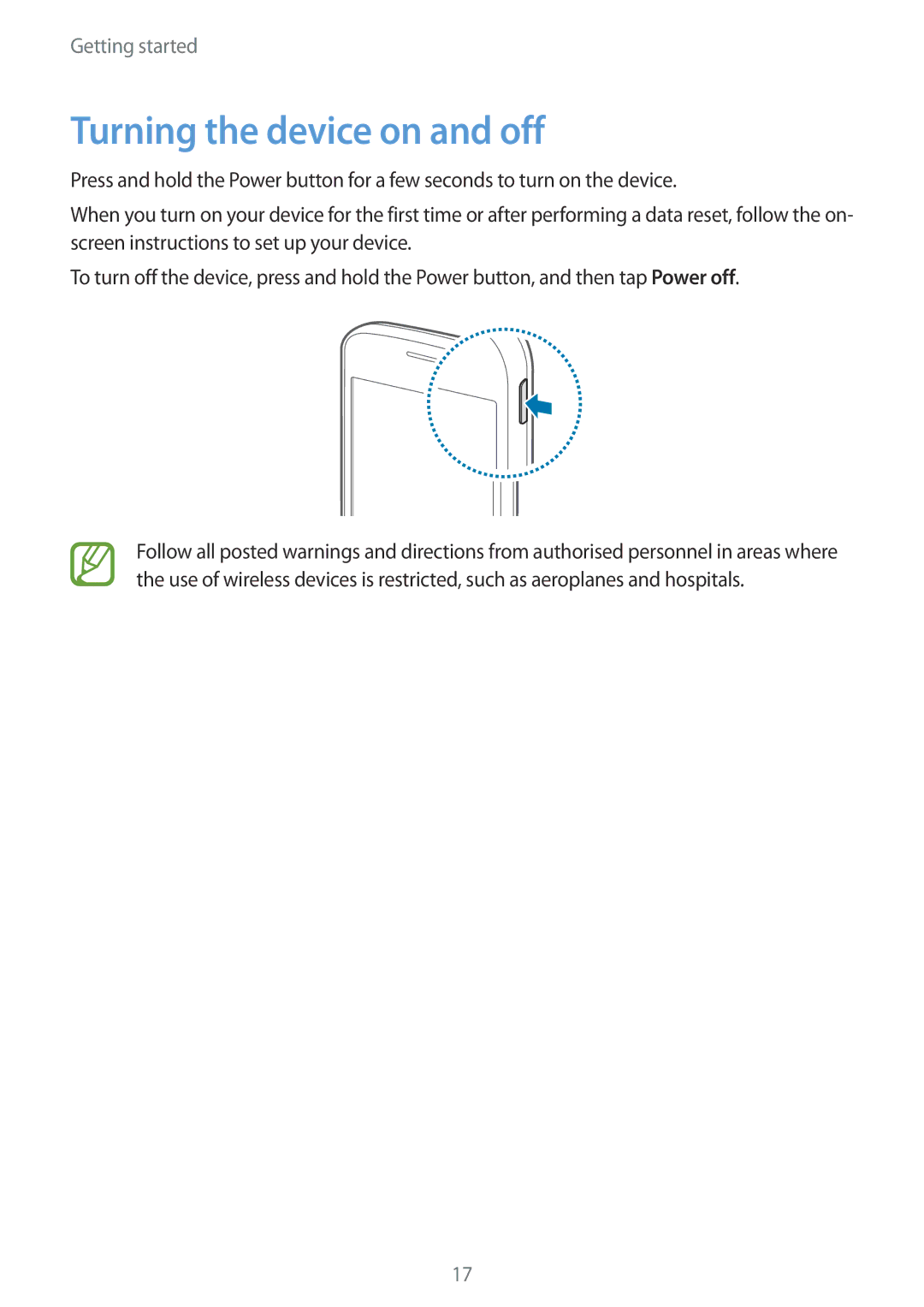 Samsung SM-G110HZWAXEH, SM-G110HZKAXEO, SM-G110HZWADBT, SM-G110HZKADBT, SM-G110HZWAXEO manual Turning the device on and off 