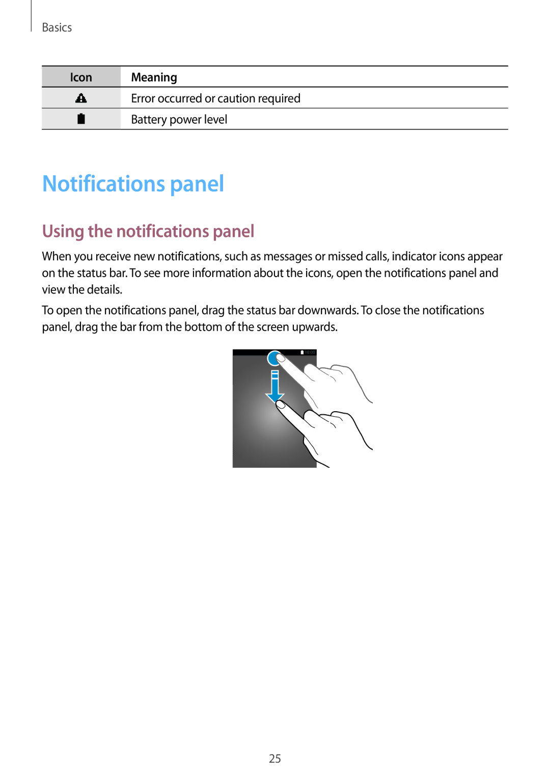 Samsung SM-G110HZKAVDH, SM-G110HZKAXEO, SM-G110HZWADBT, SM-G110HZKADBT Notifications panel, Using the notifications panel 