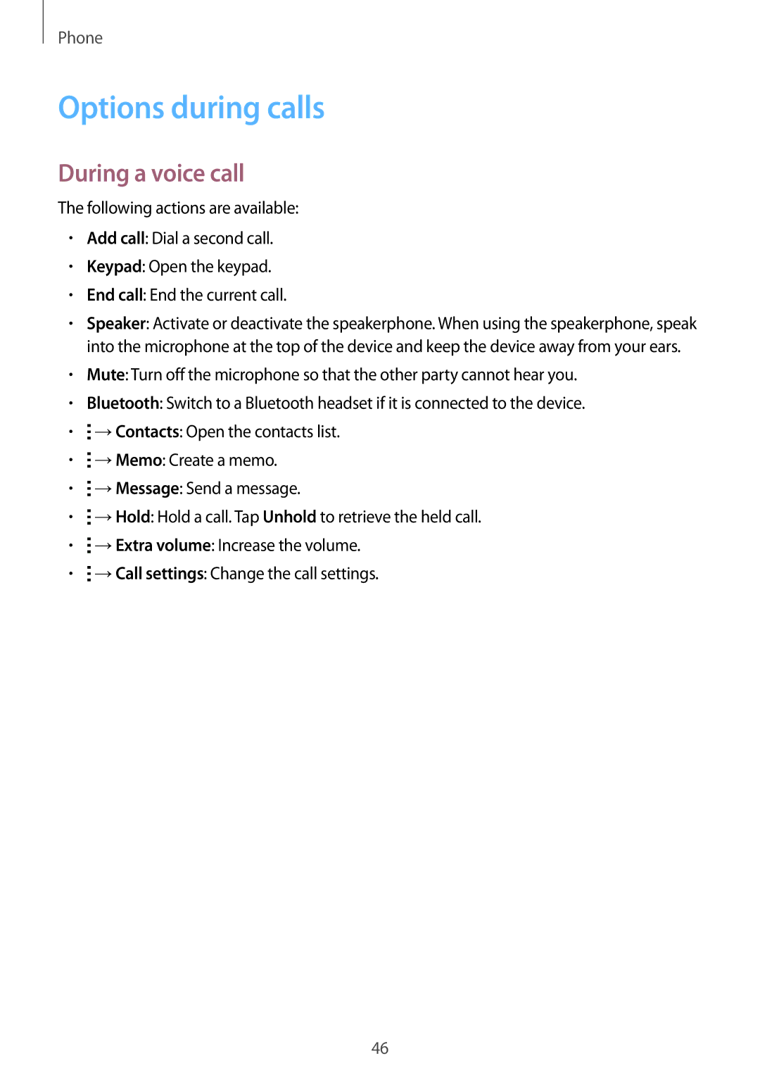 Samsung SM-G110HZWAPAN, SM-G110HZKAXEO, SM-G110HZWADBT, SM-G110HZKADBT manual Options during calls, During a voice call 