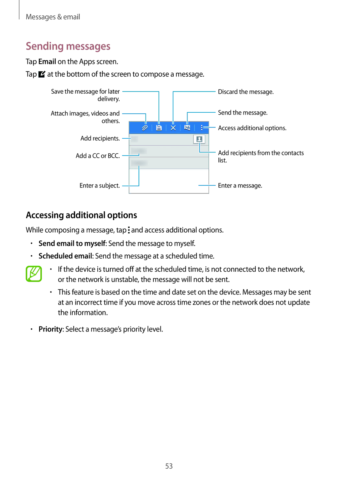 Samsung SM-G110HZKAVDH, SM-G110HZKAXEO, SM-G110HZWADBT, SM-G110HZKADBT manual Sending messages, Accessing additional options 