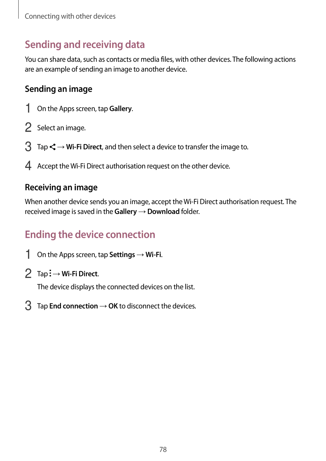 Samsung SM-G110HZWASUW, SM-G110HZKAXEO, SM-G110HZWADBT, SM-G110HZKADBT, SM-G110HZWAXEO manual Ending the device connection 