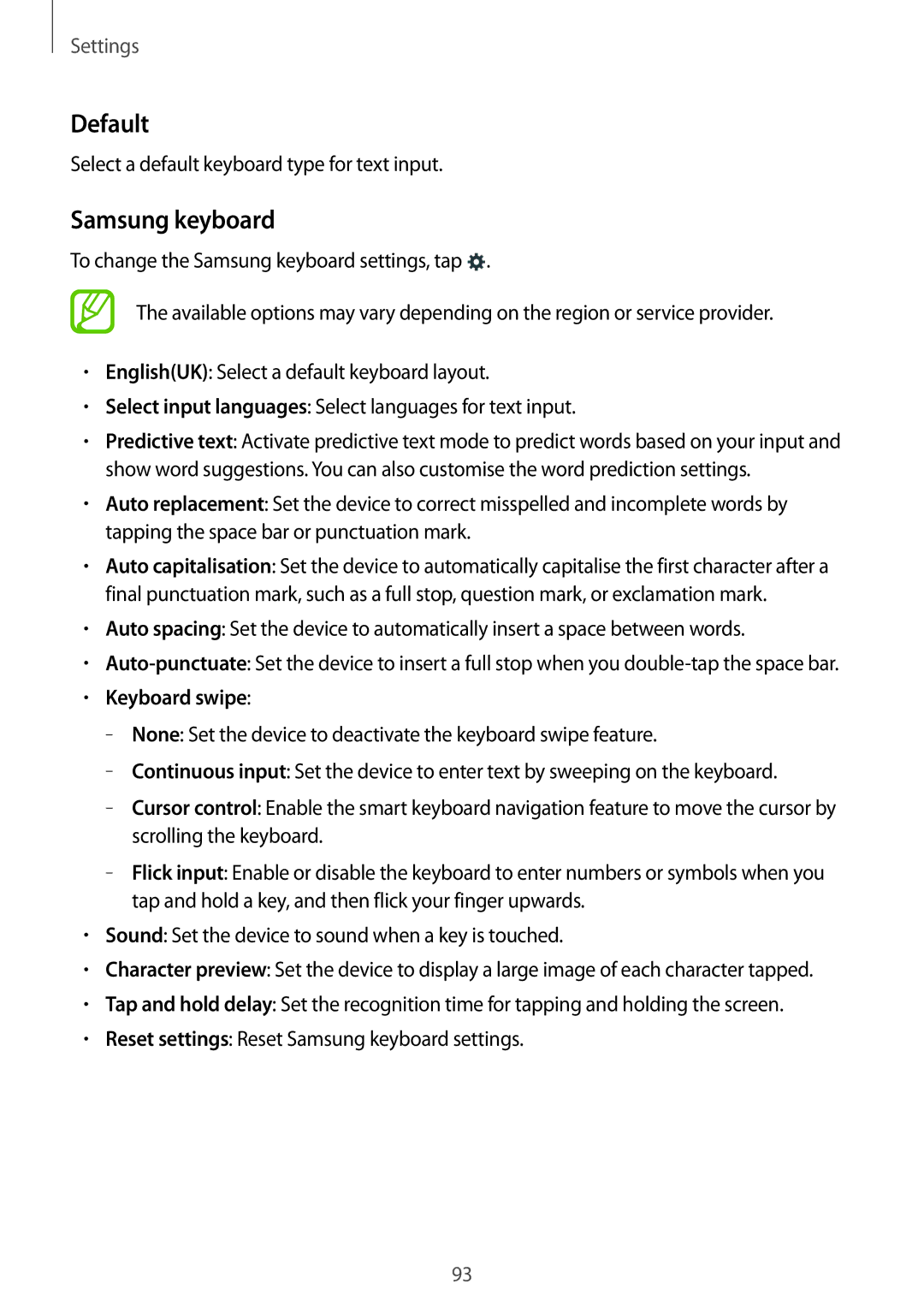 Samsung SM-G110HZKACOS, SM-G110HZKAXEO, SM-G110HZWADBT, SM-G110HZKADBT manual Default, Samsung keyboard, Keyboard swipe 