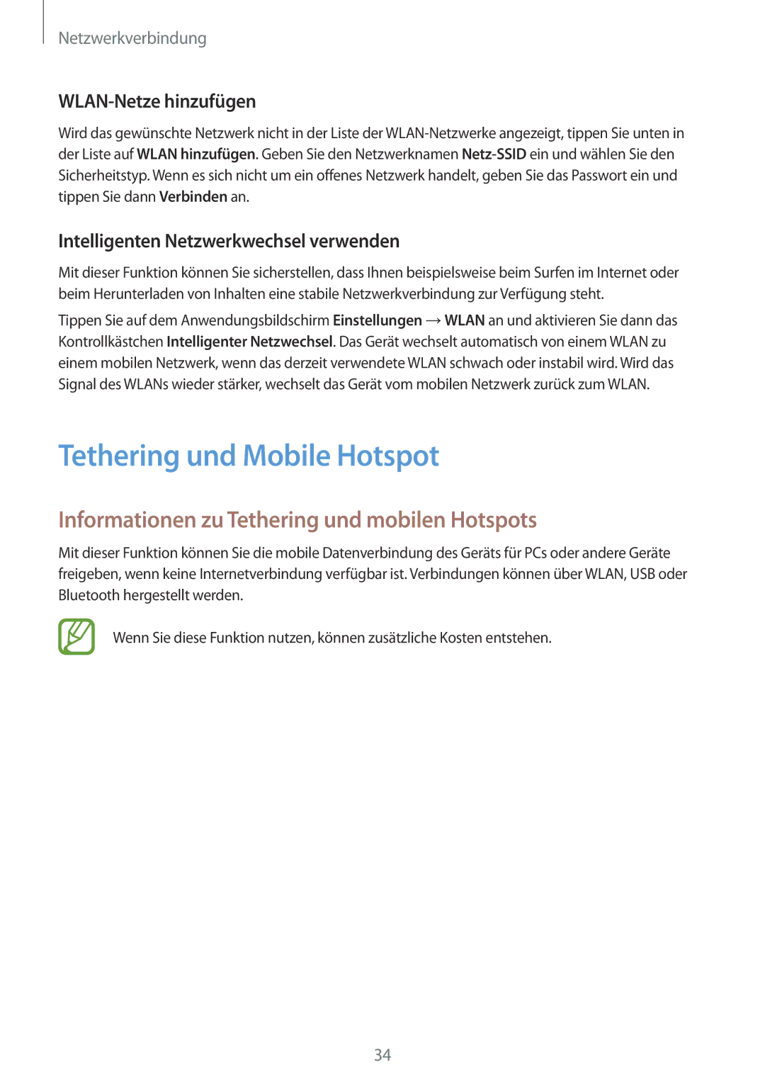 Samsung SM-G110HZWACOS, SM-G110HZKAXEO manual Tethering und Mobile Hotspot, Informationen zu Tethering und mobilen Hotspots 