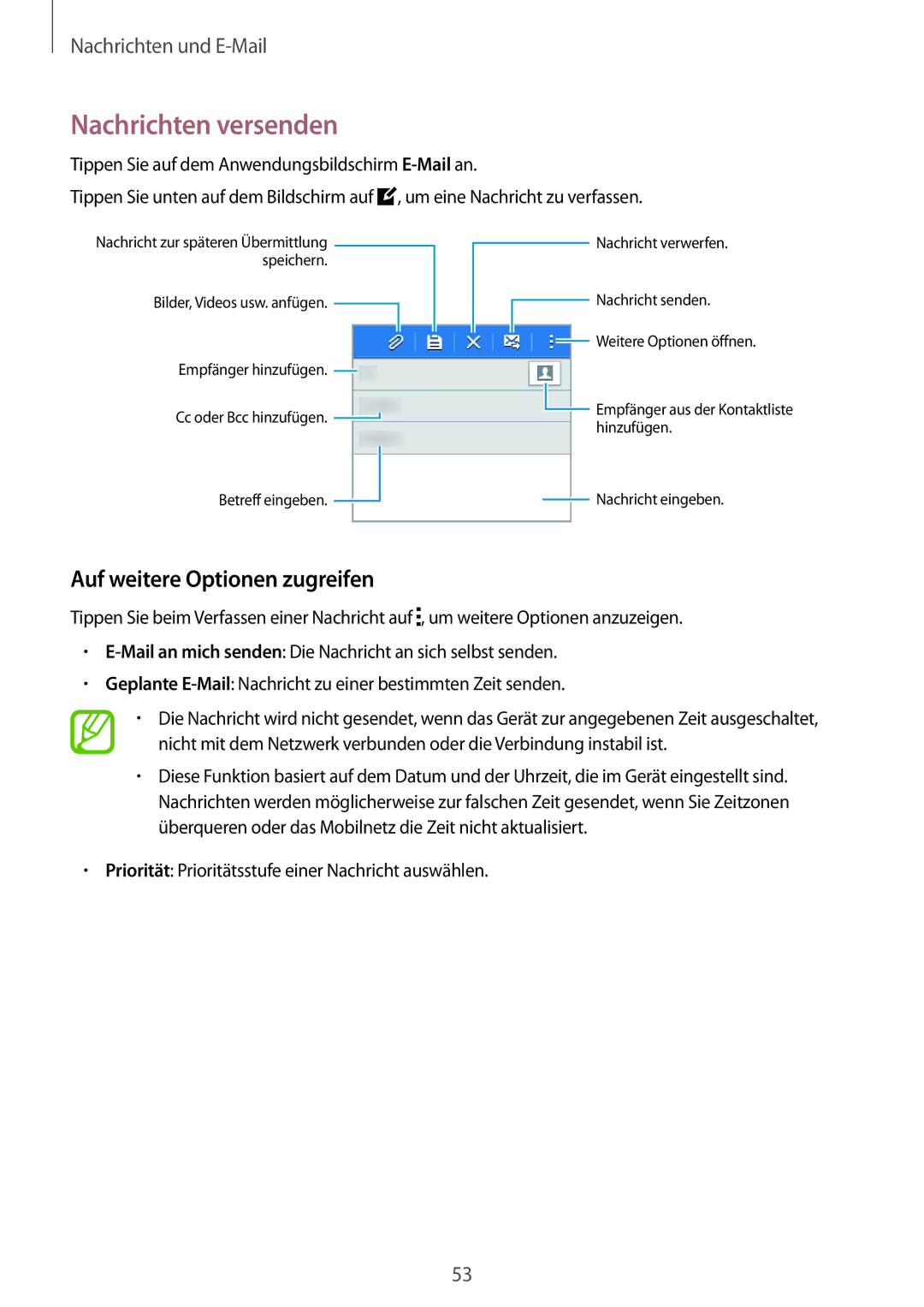 Samsung SM-G110HZWAMEO, SM-G110HZKAXEO, SM-G110HZWADBT, SM-G110HZKADBT Nachrichten versenden, Auf weitere Optionen zugreifen 