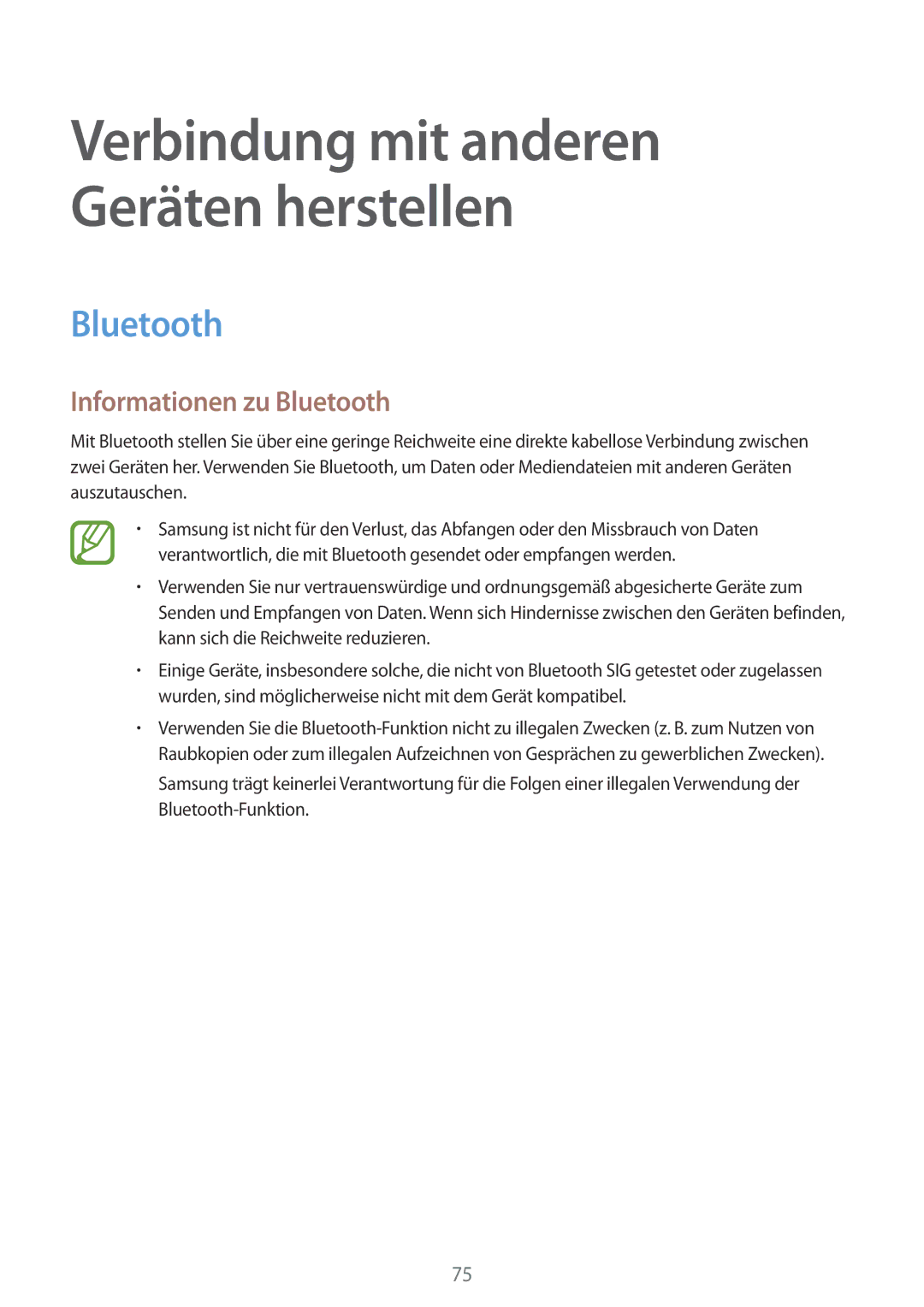 Samsung SM-G110HZWAEUR, SM-G110HZKAXEO, SM-G110HZWADBT, SM-G110HZKADBT, SM-G110HZWAXEO manual Informationen zu Bluetooth 