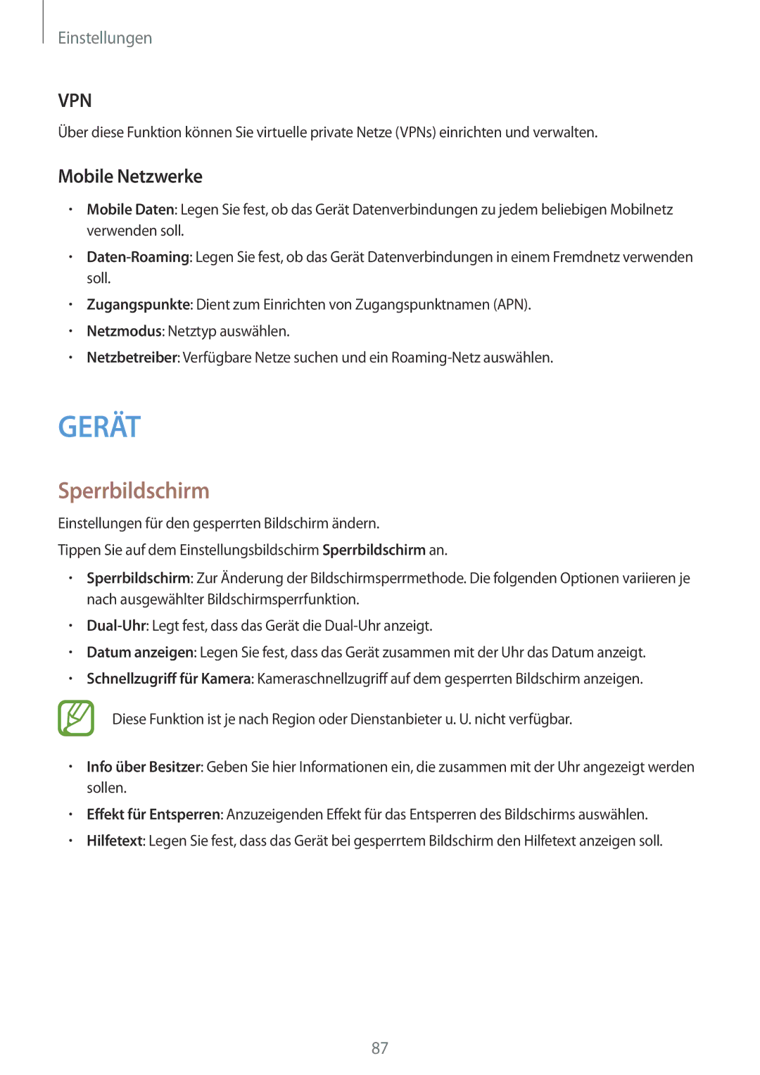 Samsung SM-G110HZWAXEO, SM-G110HZKAXEO, SM-G110HZWADBT, SM-G110HZKADBT, SM-G110HZWATPH manual Sperrbildschirm, Mobile Netzwerke 