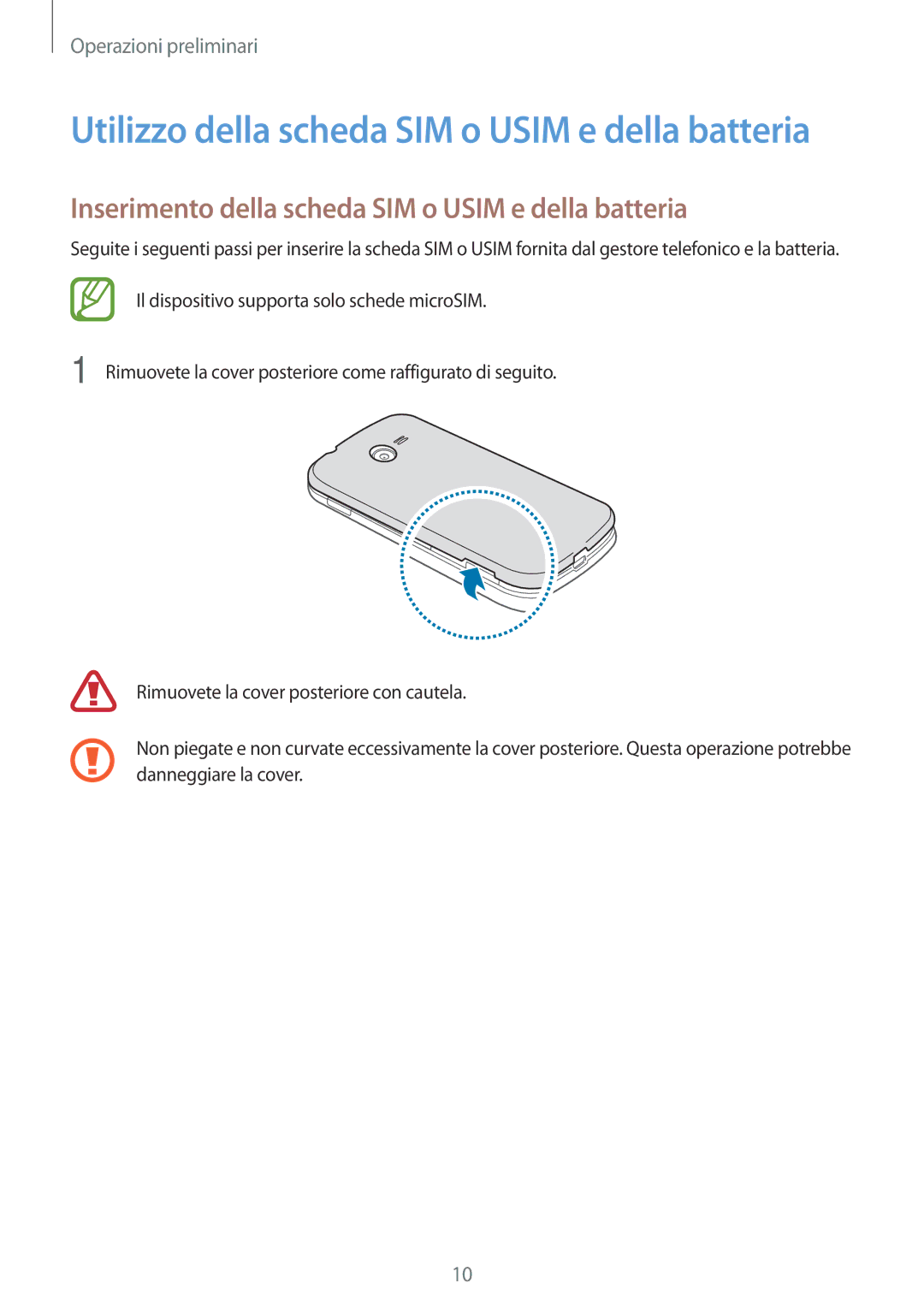 Samsung SM-G110HZKAITV, SM-G110HZKAXEO, SM-G110HZWAXEO, SM-G110HZWAITV Utilizzo della scheda SIM o Usim e della batteria 