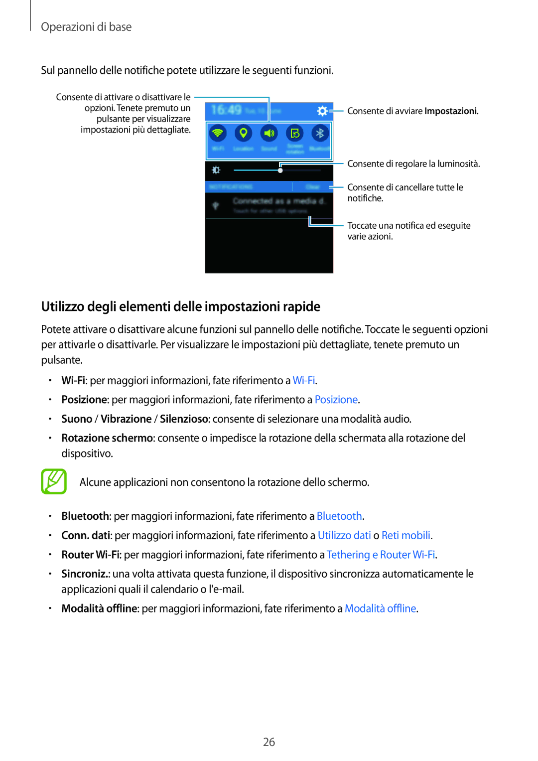 Samsung SM-G110HZKAITV, SM-G110HZKAXEO, SM-G110HZWAXEO, SM-G110HZWAITV Utilizzo degli elementi delle impostazioni rapide 