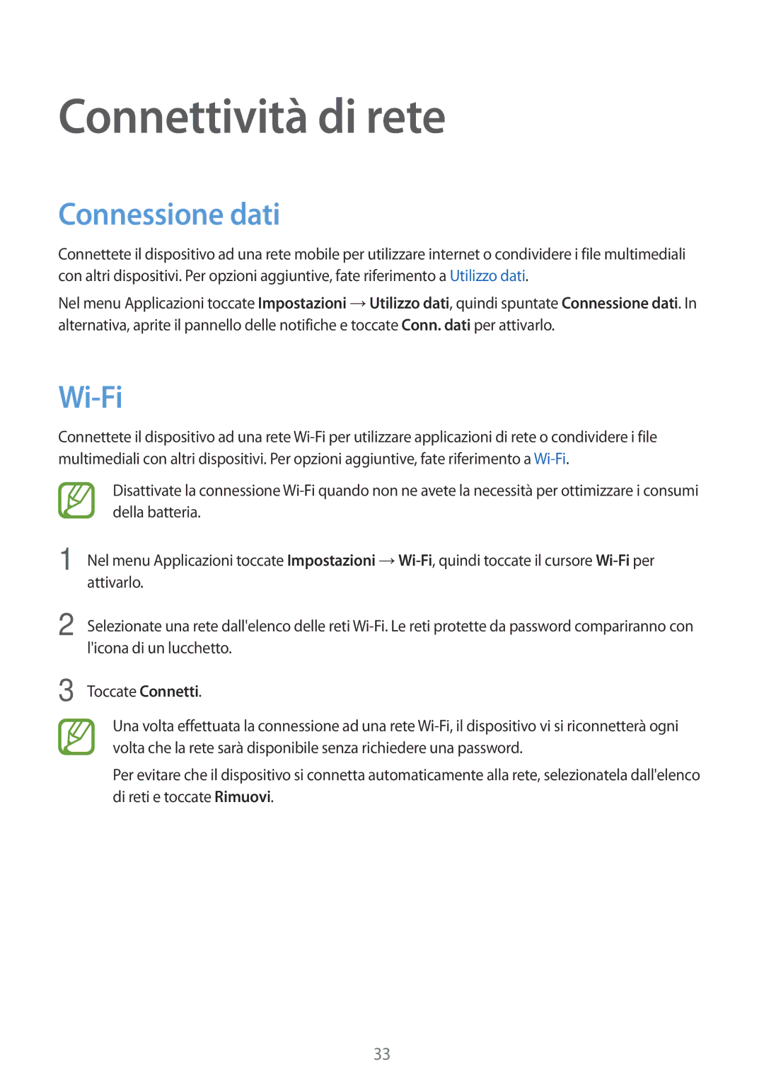 Samsung SM-G110HZWAXEO, SM-G110HZKAXEO, SM-G110HZKAITV, SM-G110HZWAITV manual Connettività di rete, Connessione dati, Wi-Fi 