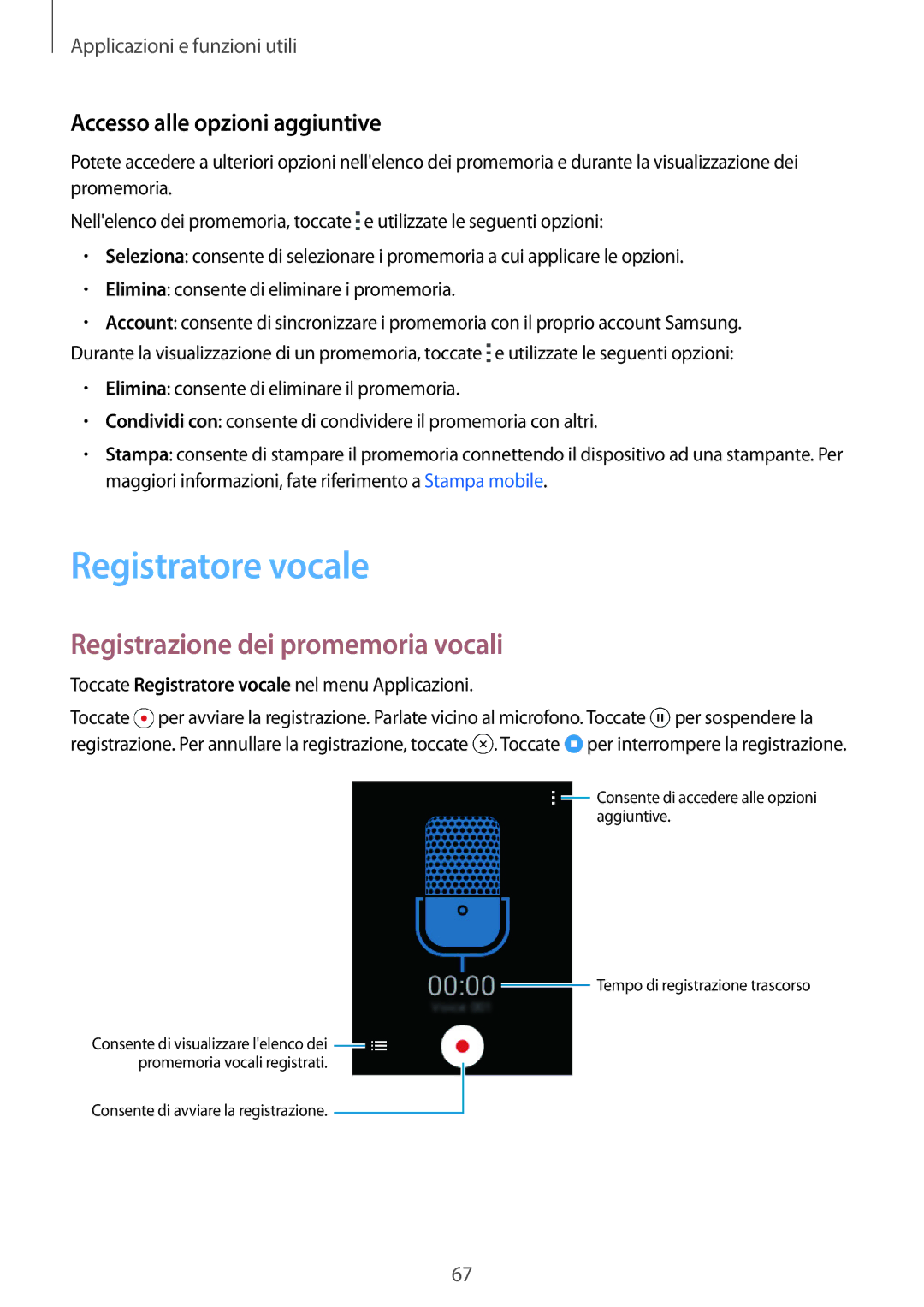 Samsung SM-G110HZWAITV, SM-G110HZKAXEO, SM-G110HZWAXEO manual Registratore vocale, Registrazione dei promemoria vocali 