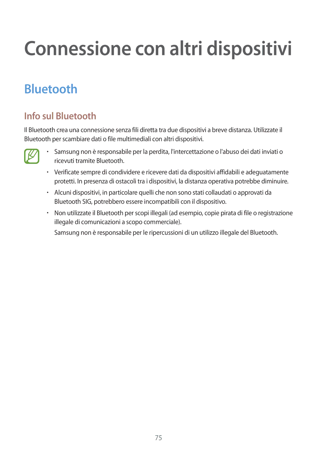 Samsung SM-G110HZWAITV, SM-G110HZKAXEO, SM-G110HZWAXEO, SM-G110HZKAITV manual Info sul Bluetooth 