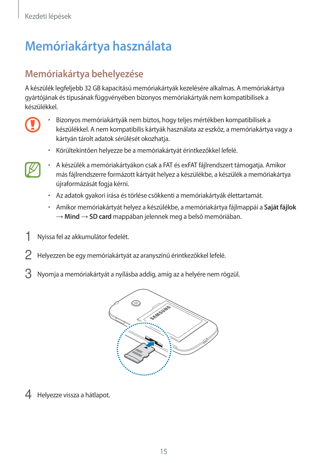 Samsung SM-G110HZKAXEO, SM-G110HZWAXEO, SM-G110HZWAEUR, SM-G110HZWACOS Memóriakártya használata, Memóriakártya behelyezése 