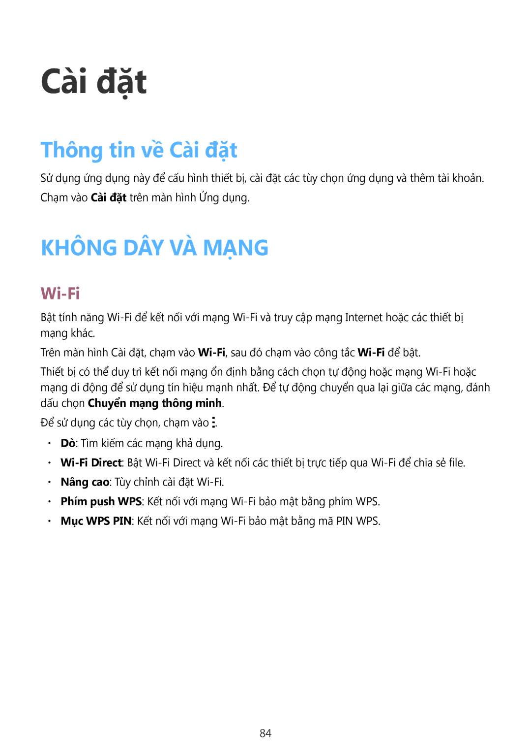 Samsung SM-G110HZKAXXV, SM-G110HZWAXXV manual Thông tin về Cài đặt, Wi-Fi 