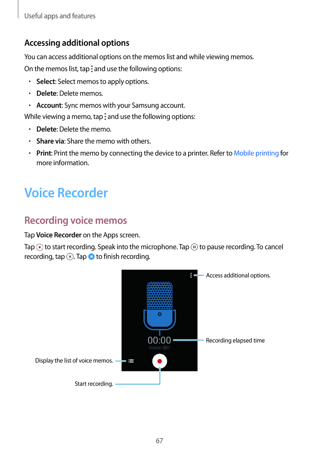 Samsung SM-G110HZWAXXV, SM-G110HZKAXXV manual Voice Recorder, Recording voice memos 