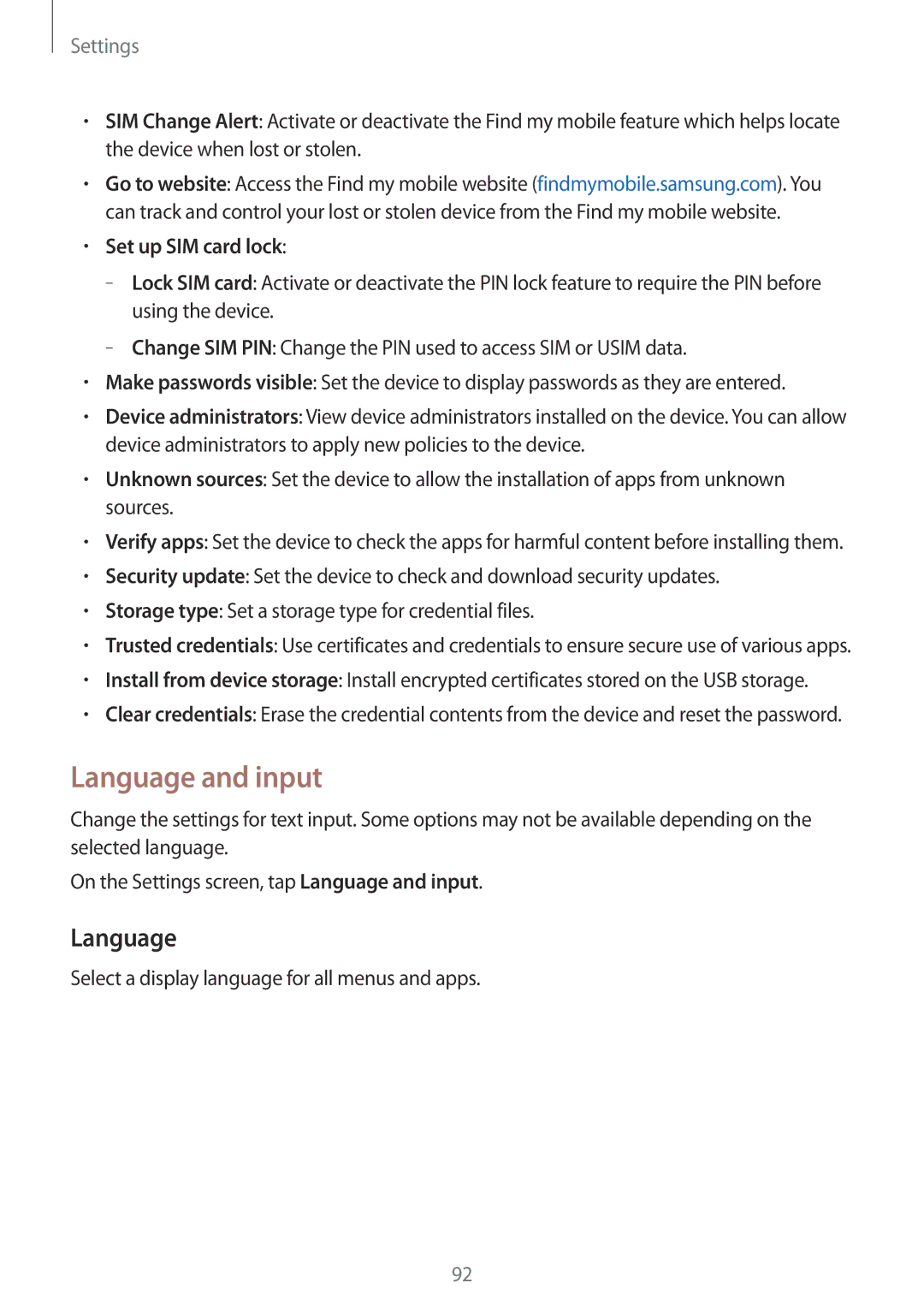 Samsung SM-G110HZKAXXV, SM-G110HZWAXXV manual Language and input, Set up SIM card lock 