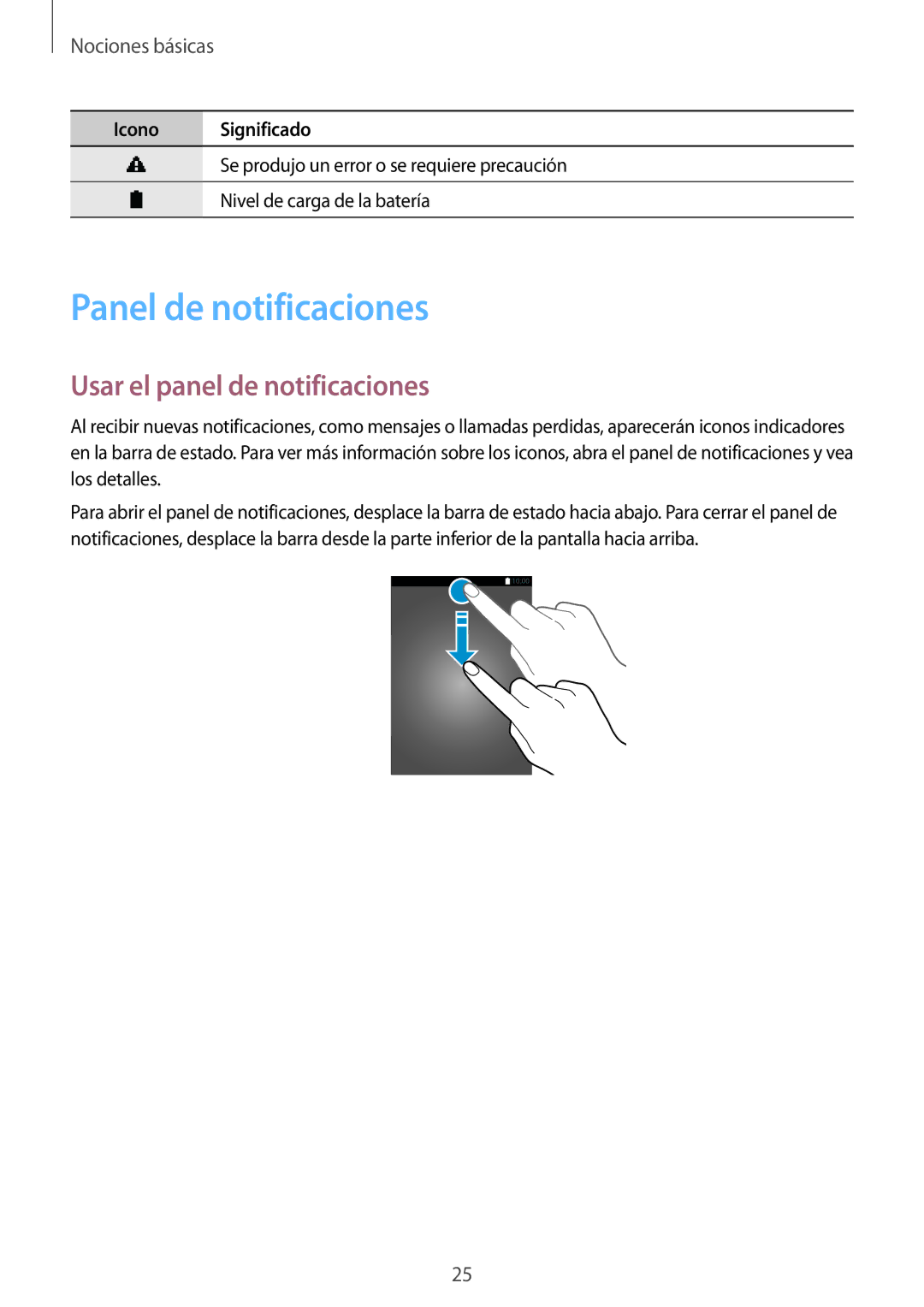 Samsung SM-G110HZWAPHE manual Panel de notificaciones, Usar el panel de notificaciones 