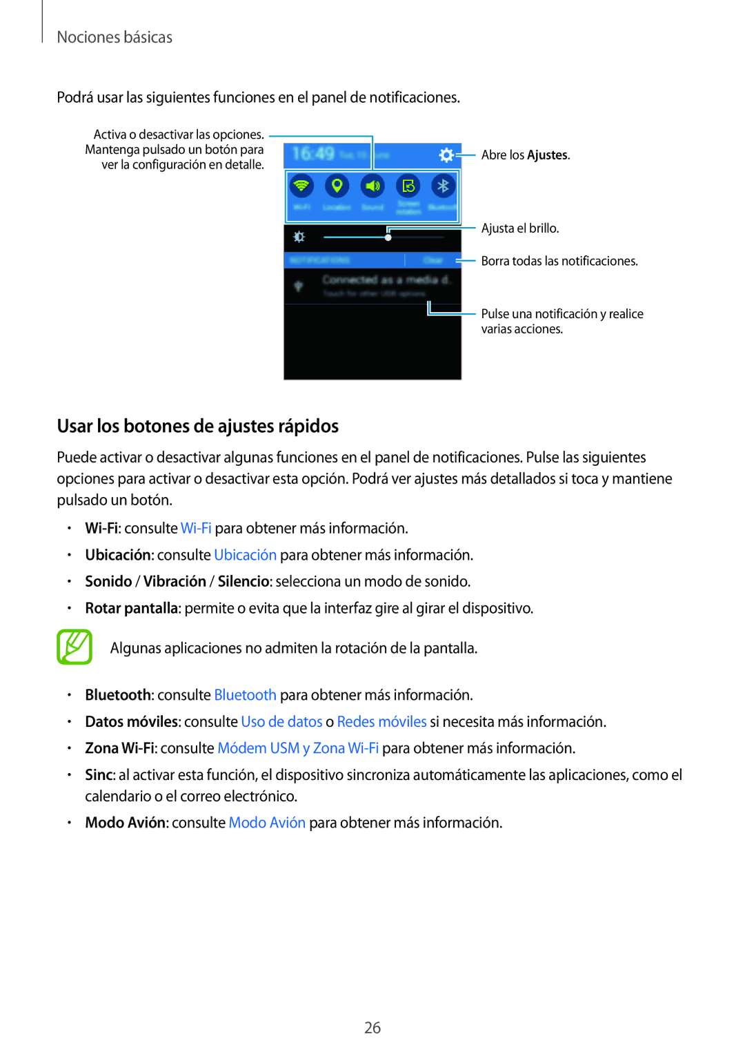 Samsung SM-G110HZWAPHE manual Usar los botones de ajustes rápidos 