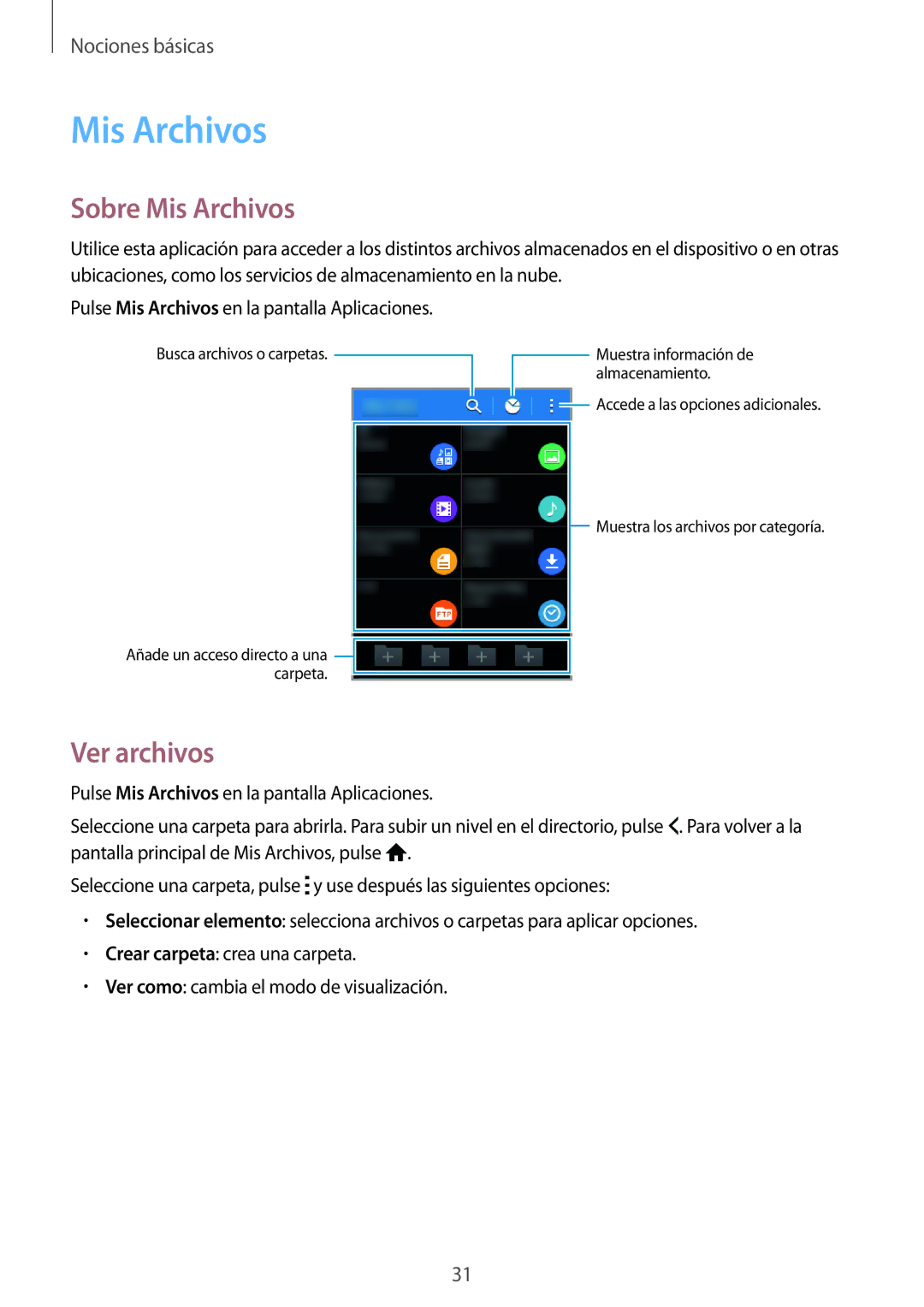 Samsung SM-G110HZWAPHE manual Sobre Mis Archivos, Ver archivos 