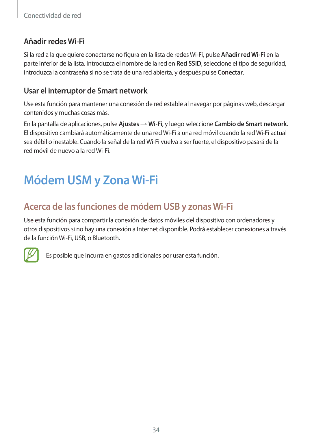 Samsung SM-G110HZWAPHE Módem USM y Zona Wi-Fi, Acerca de las funciones de módem USB y zonas Wi-Fi, Añadir redes Wi-Fi 