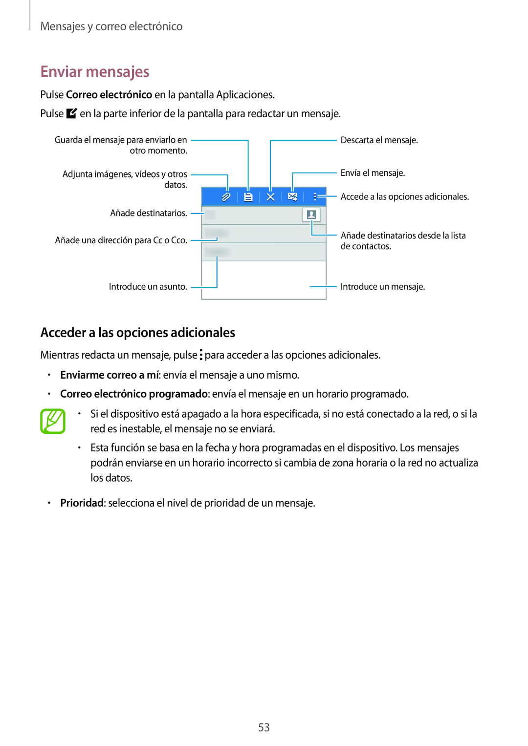 Samsung SM-G110HZWAPHE manual Enviar mensajes, Acceder a las opciones adicionales 