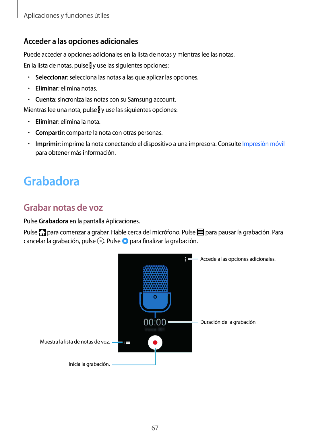 Samsung SM-G110HZWAPHE manual Grabadora, Grabar notas de voz 