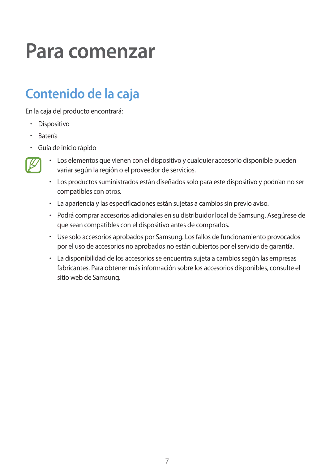 Samsung SM-G110HZWAPHE manual Para comenzar, Contenido de la caja 