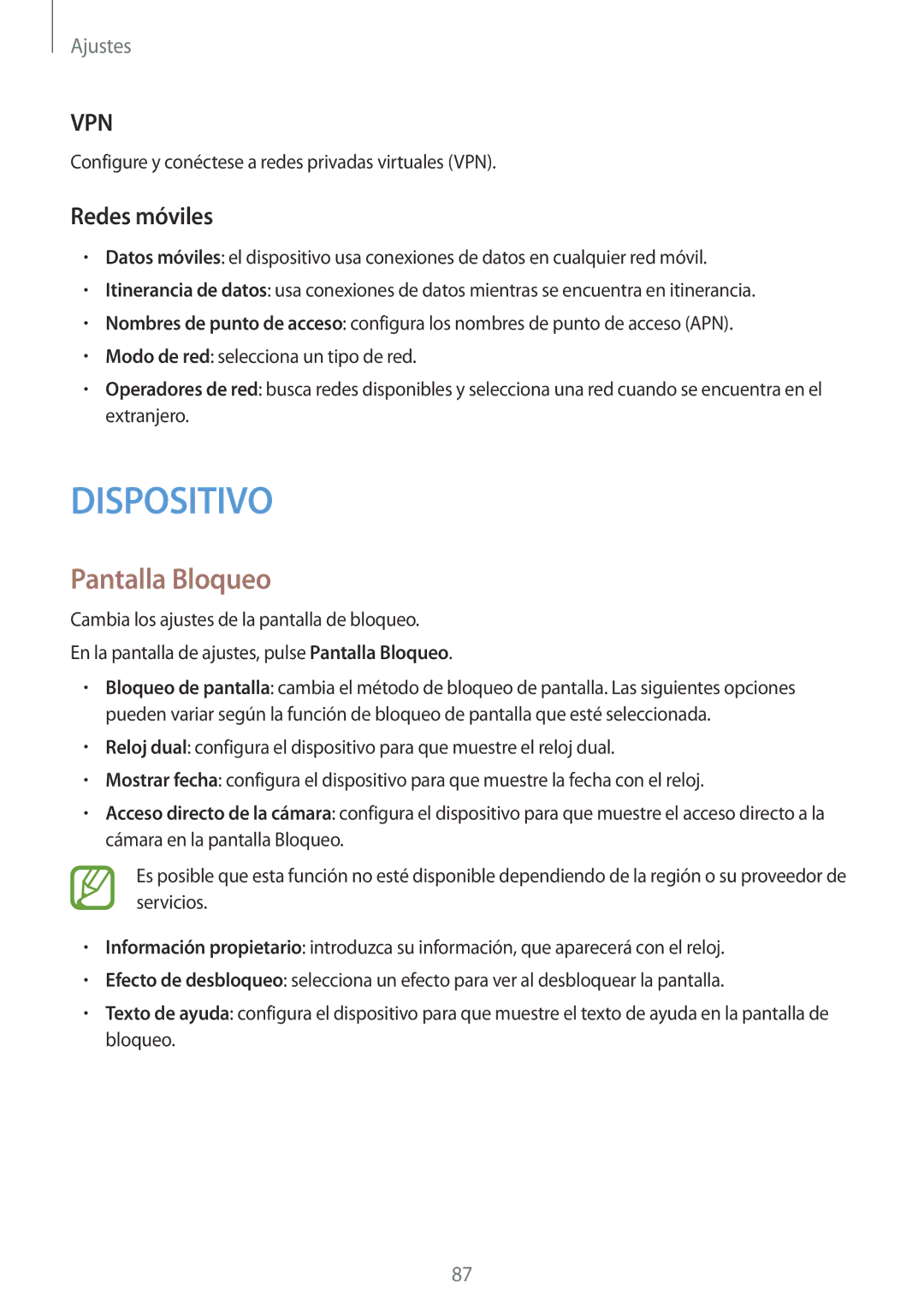 Samsung SM-G110HZWAPHE manual Pantalla Bloqueo, Redes móviles 