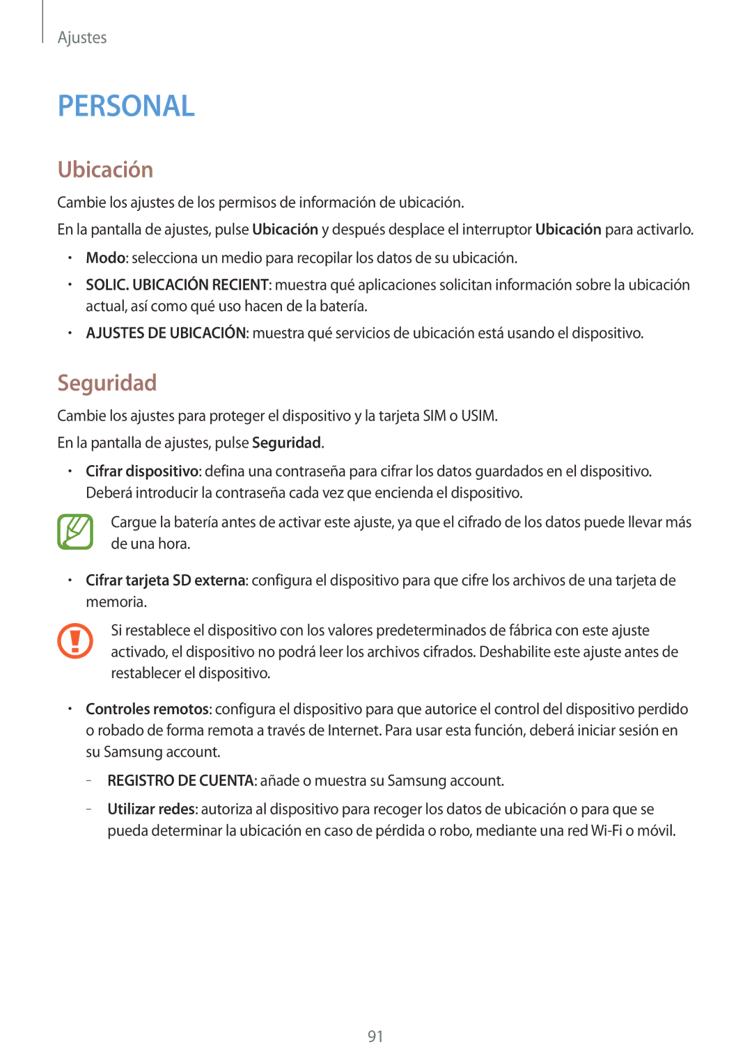 Samsung SM-G110HZWAPHE manual Ubicación, Seguridad 