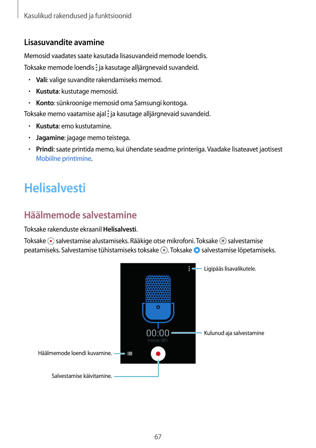 Samsung SM-G110HZKASEB, SM-G110HZWASEB manual Helisalvesti, Häälmemode salvestamine 