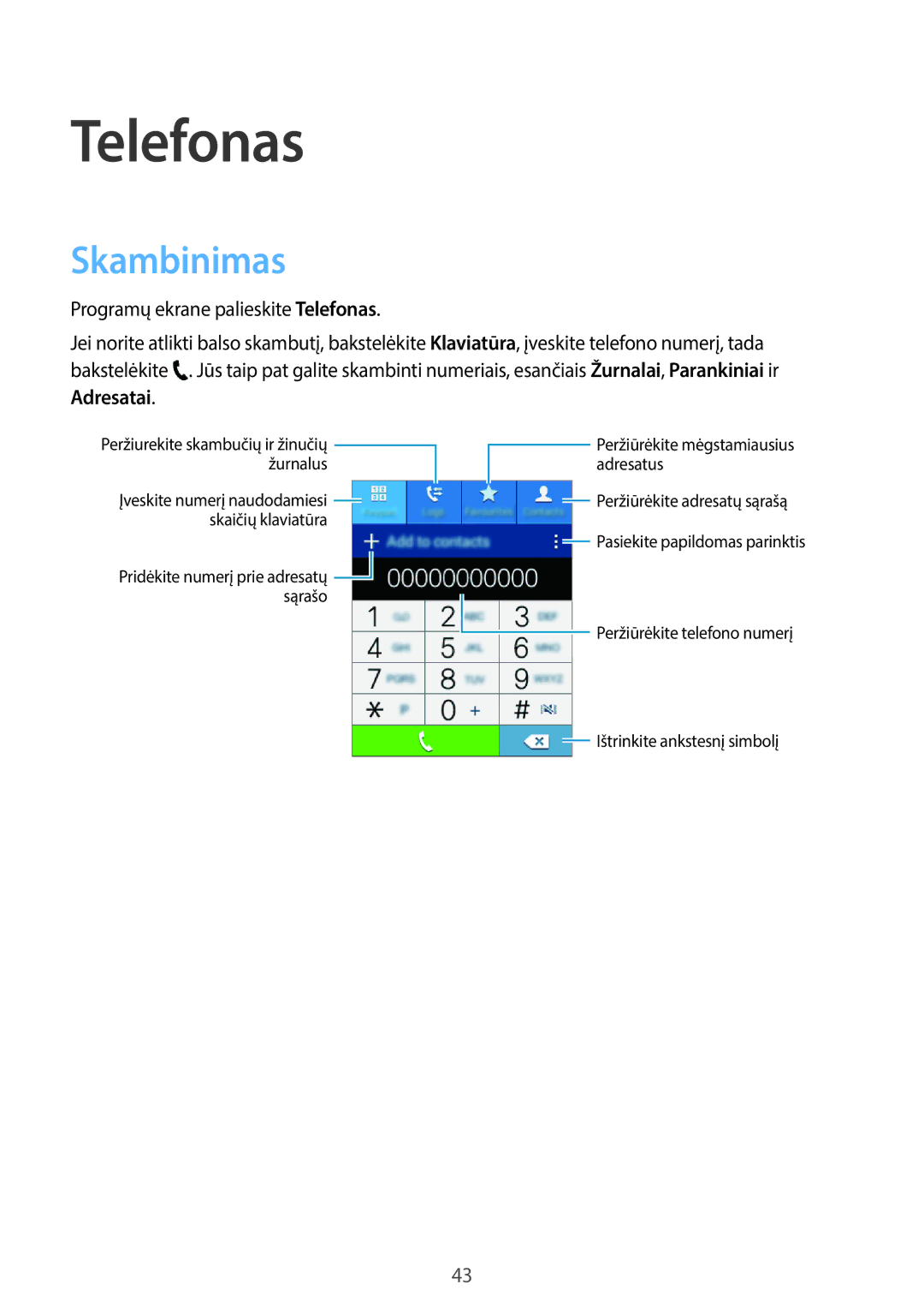 Samsung SM-G110HZKASEB, SM-G110HZWASEB manual Telefonas, Skambinimas 