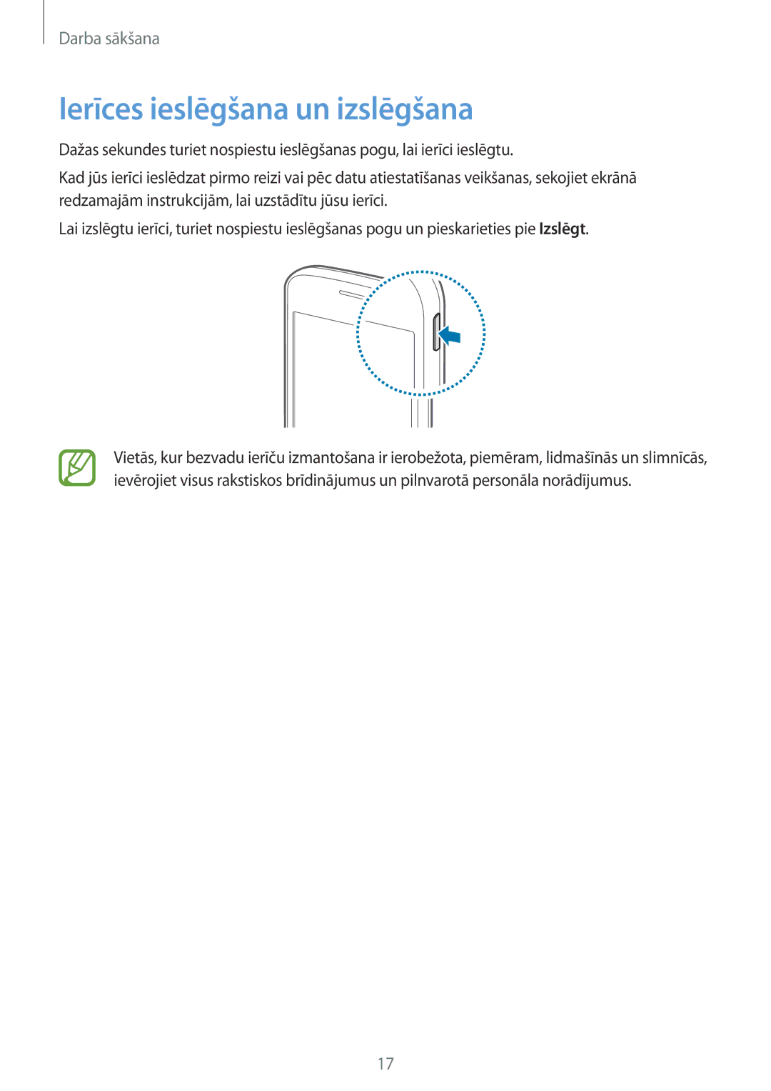 Samsung SM-G110HZKASEB, SM-G110HZWASEB manual Ierīces ieslēgšana un izslēgšana 