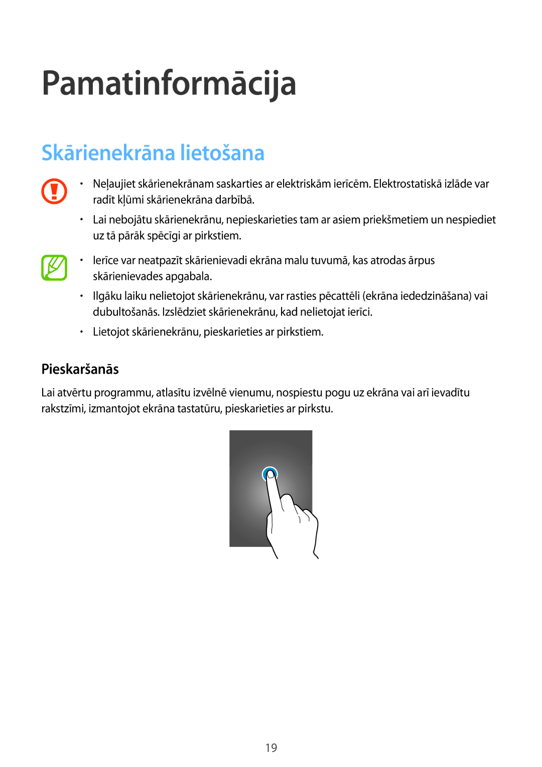 Samsung SM-G110HZKASEB, SM-G110HZWASEB manual Pamatinformācija, Skārienekrāna lietošana, Pieskaršanās 