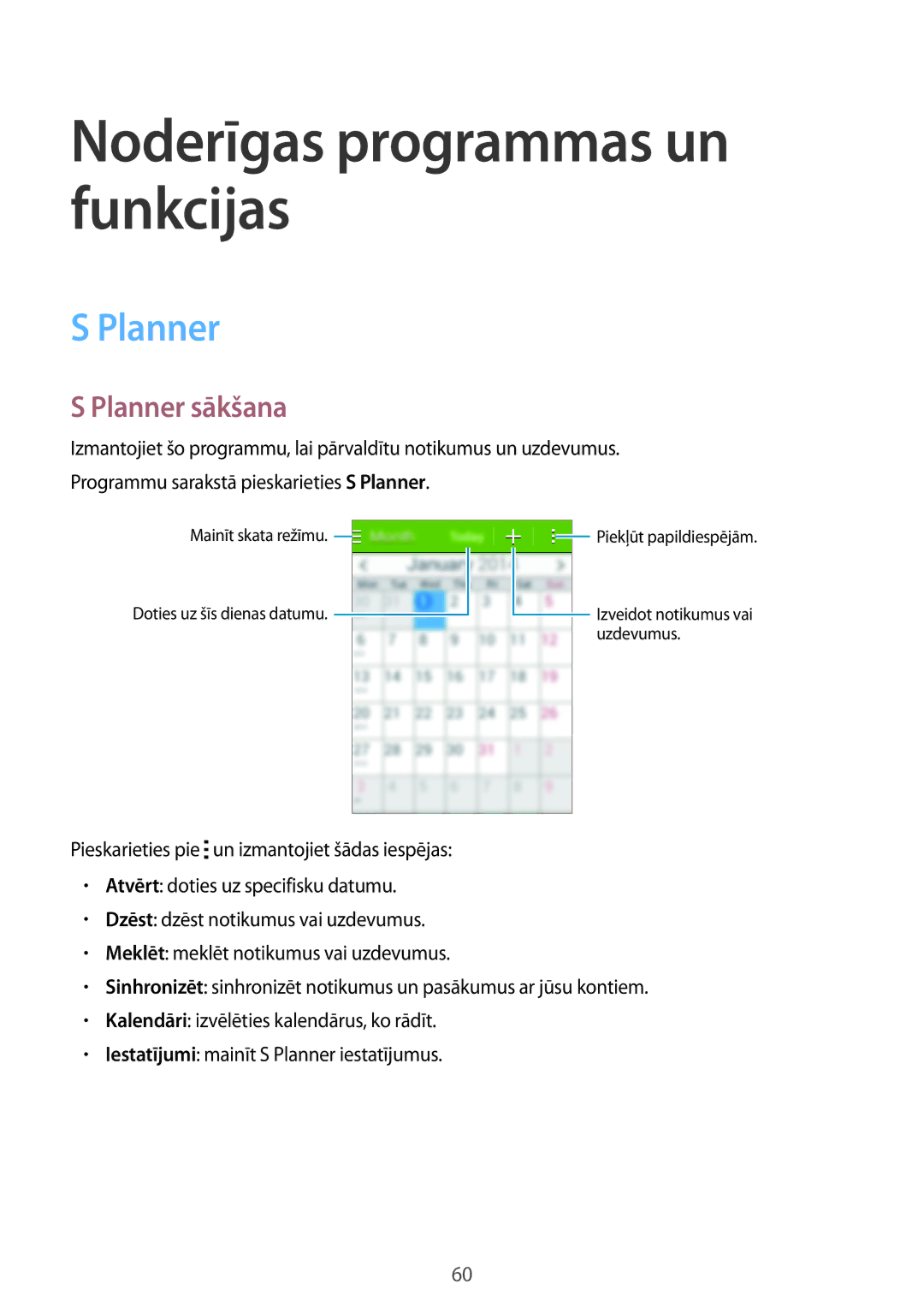 Samsung SM-G110HZWASEB, SM-G110HZKASEB manual Planner sākšana 