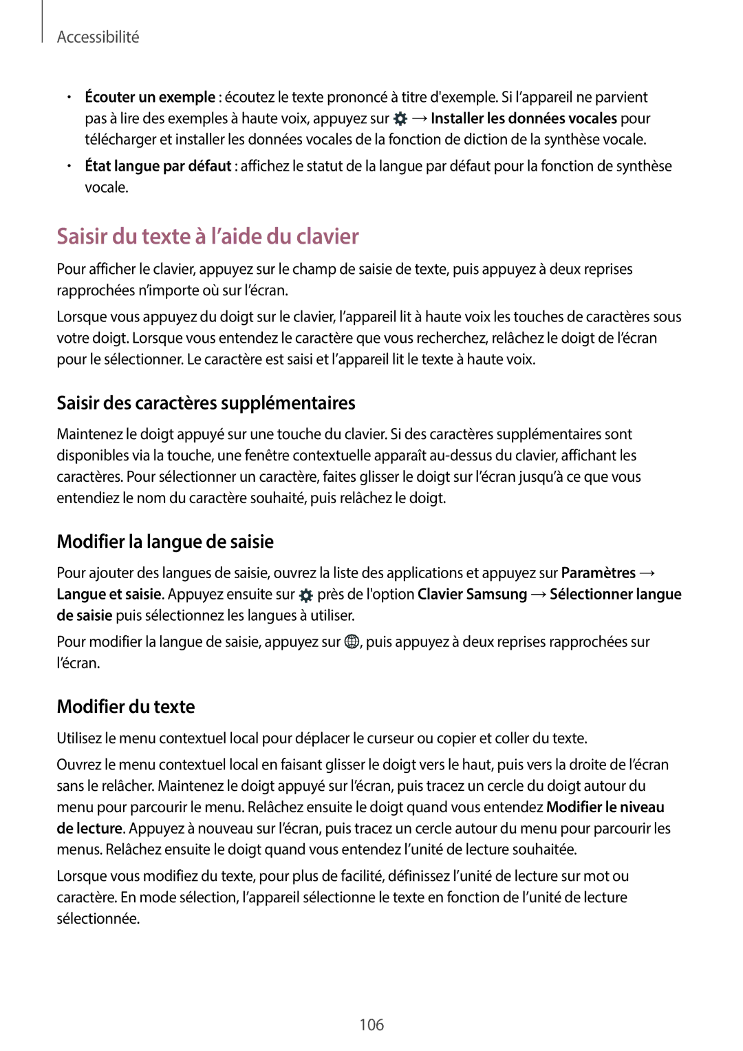 Samsung SM-G110HZWAXEF manual Saisir du texte à l’aide du clavier, Saisir des caractères supplémentaires, Modifier du texte 