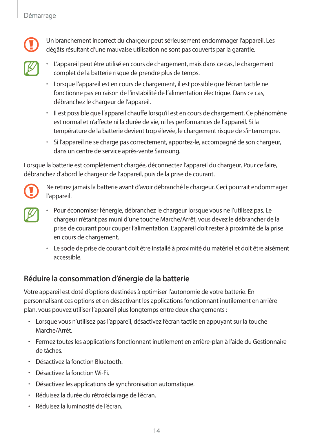 Samsung SM-G110HZWAXEF, SM-G110HZKAXEF manual Réduire la consommation d’énergie de la batterie 