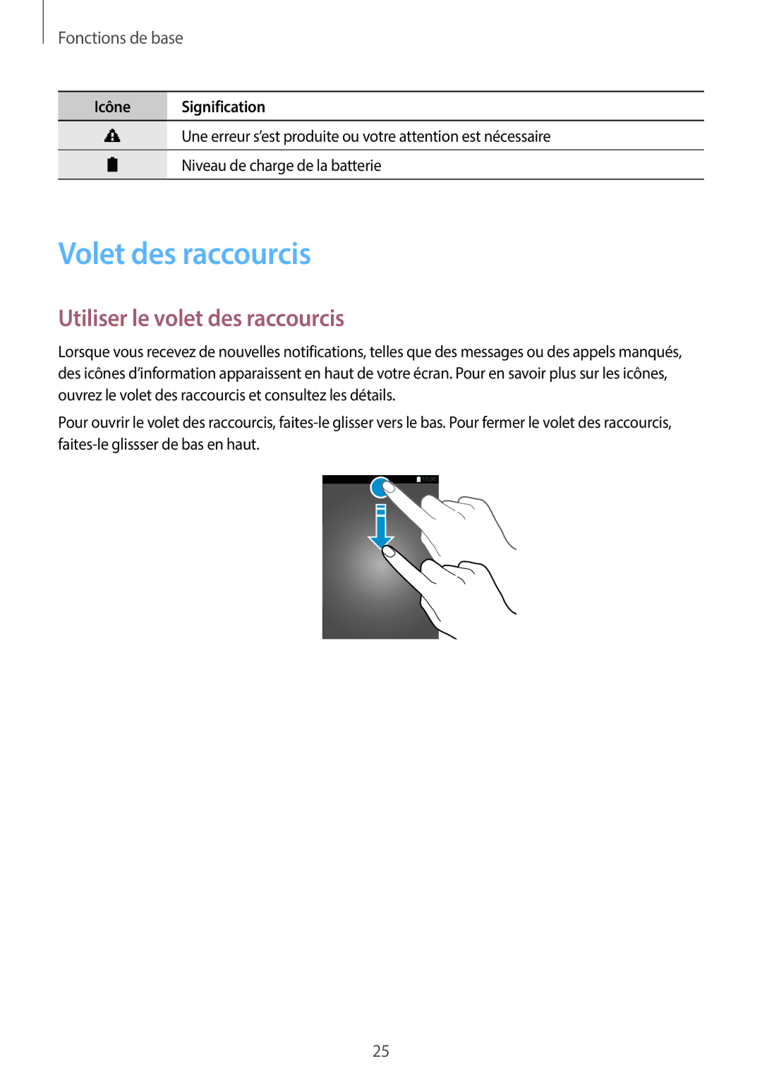 Samsung SM-G110HZKAXEF, SM-G110HZWAXEF manual Volet des raccourcis, Utiliser le volet des raccourcis 