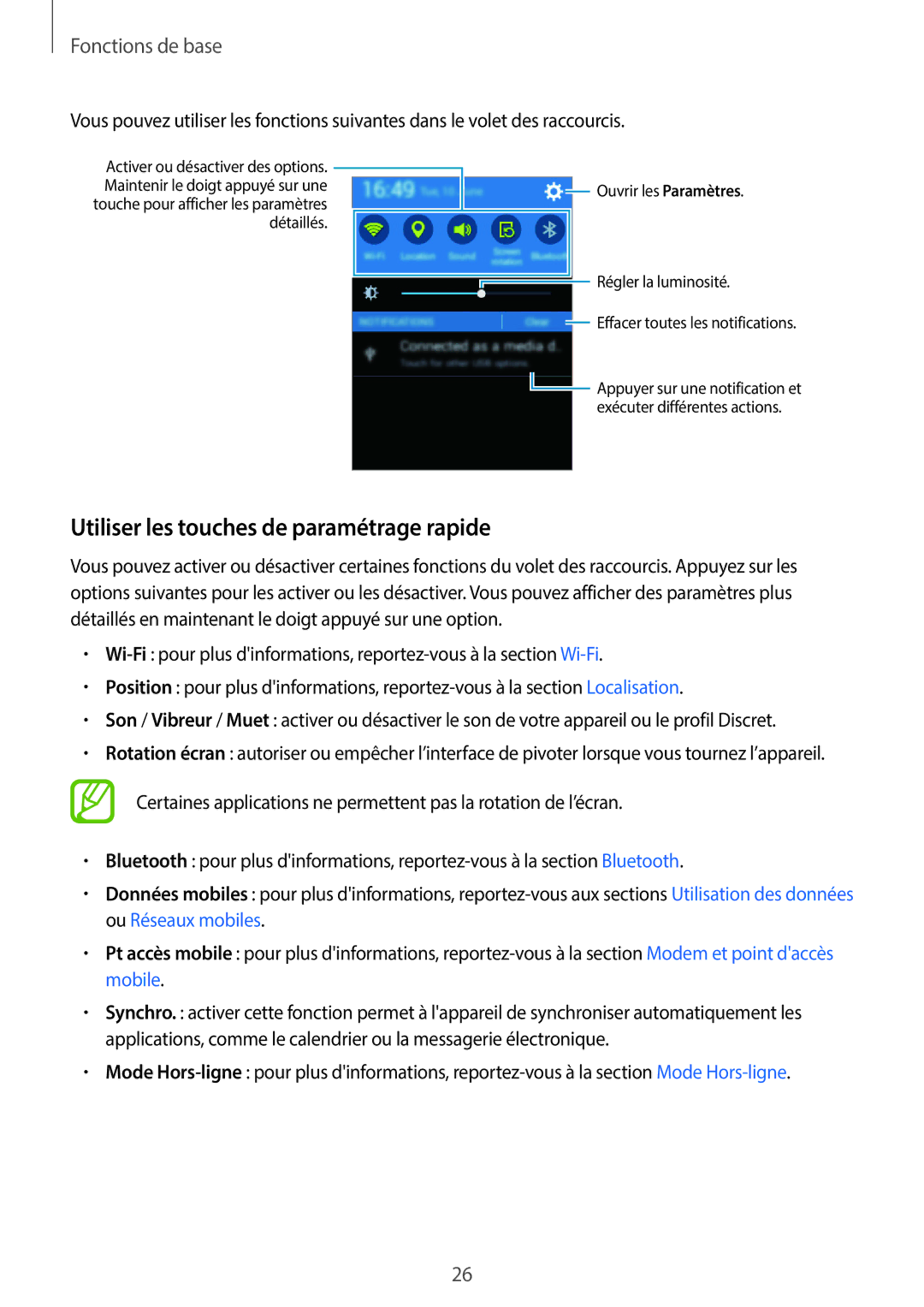 Samsung SM-G110HZWAXEF, SM-G110HZKAXEF manual Utiliser les touches de paramétrage rapide 