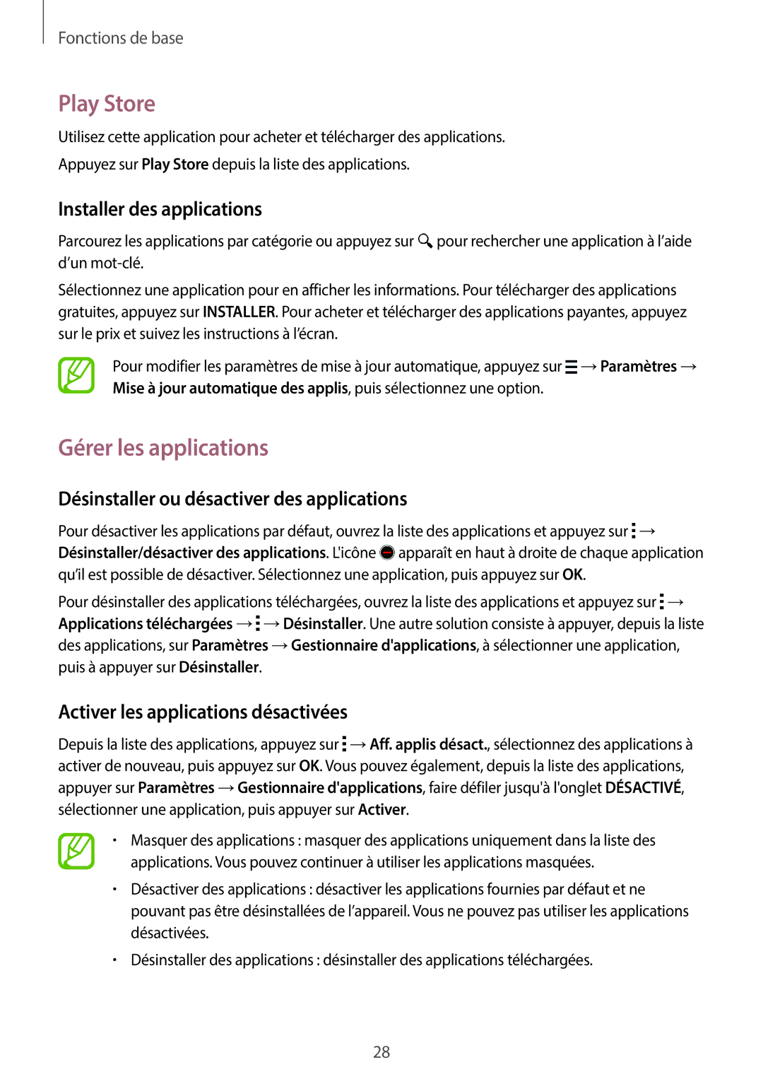 Samsung SM-G110HZWAXEF, SM-G110HZKAXEF Play Store, Gérer les applications, Désinstaller ou désactiver des applications 