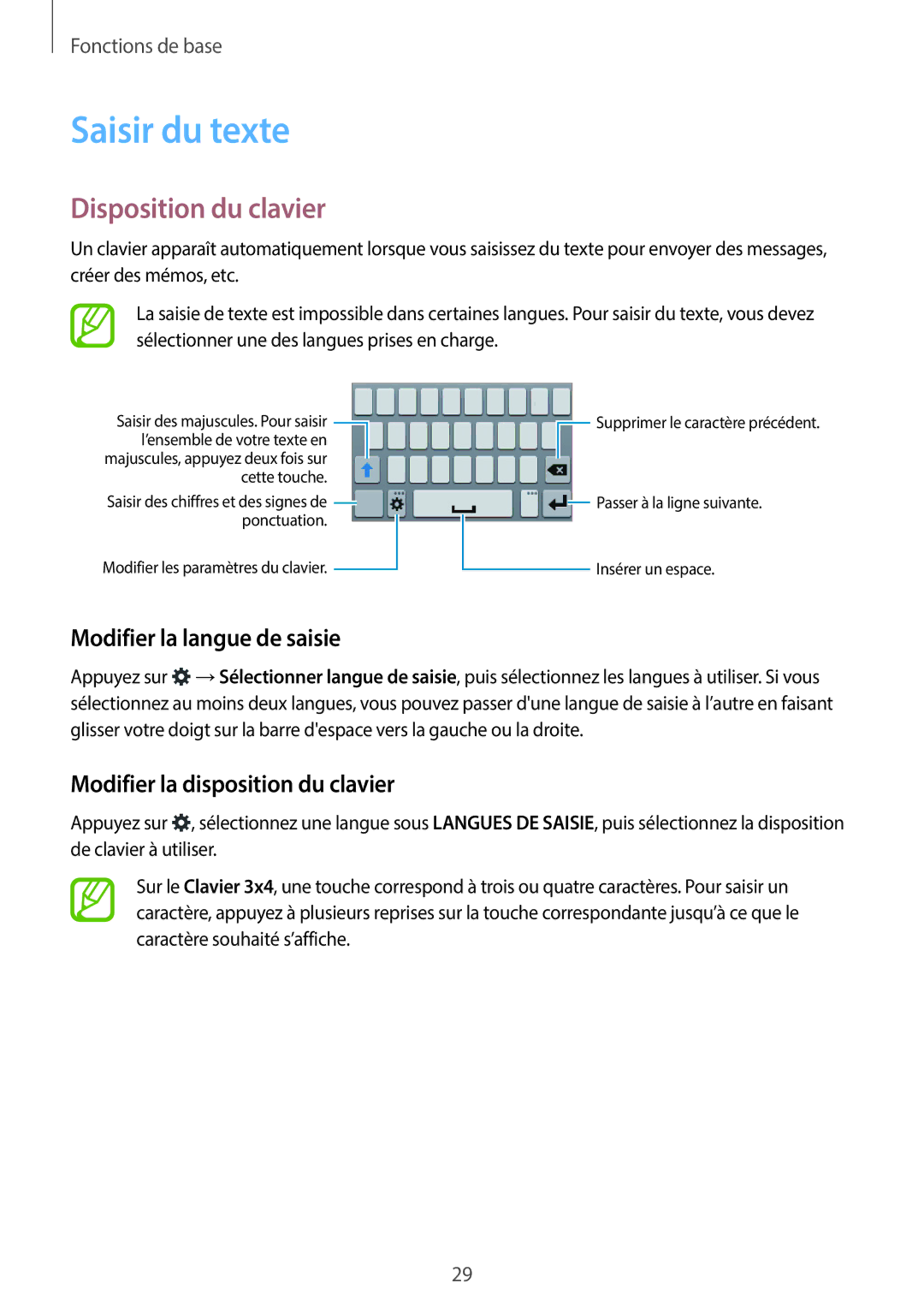 Samsung SM-G110HZKAXEF, SM-G110HZWAXEF manual Saisir du texte, Disposition du clavier, Modifier la langue de saisie 