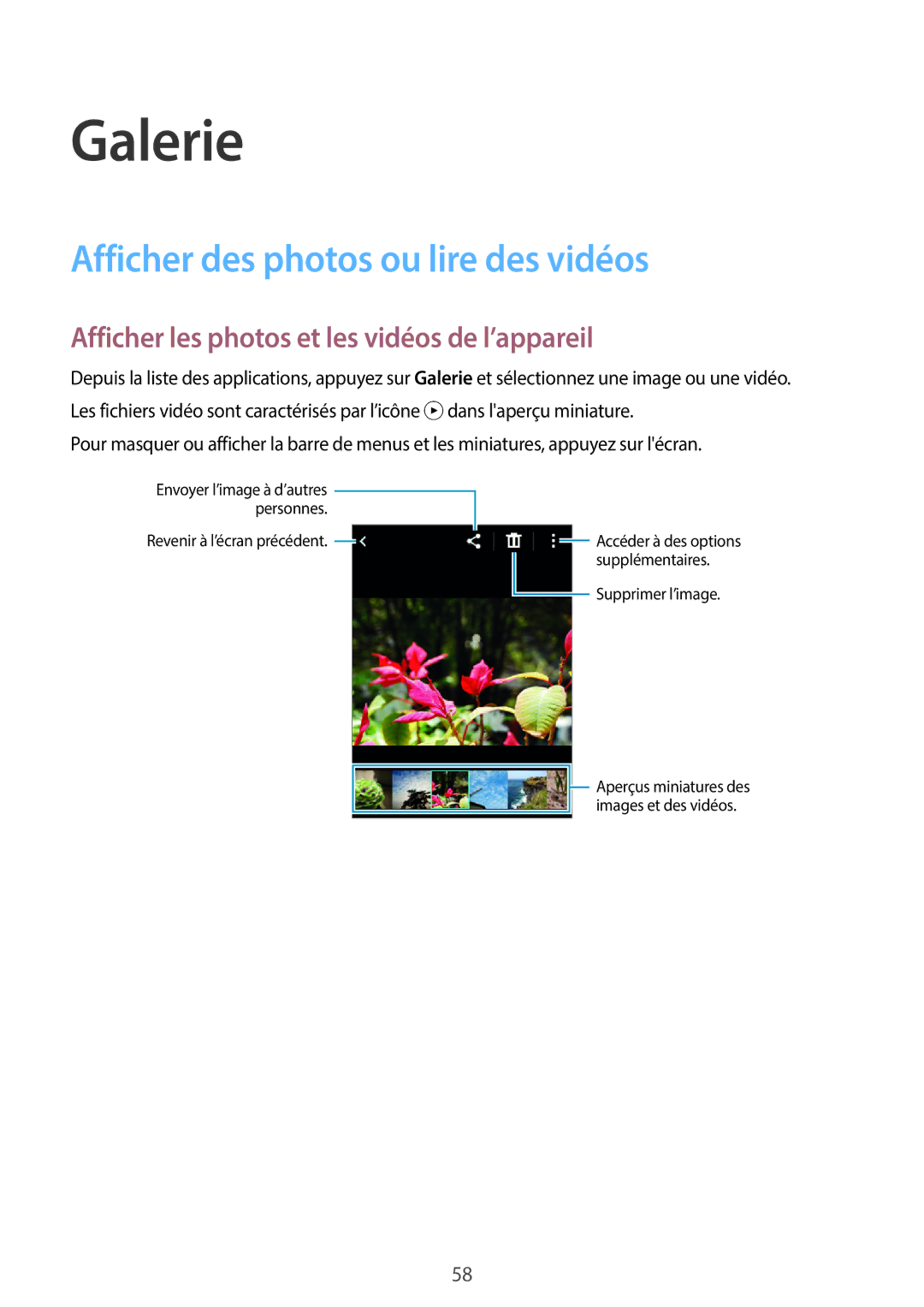 Samsung SM-G110HZWAXEF Galerie, Afficher des photos ou lire des vidéos, Afficher les photos et les vidéos de l’appareil 