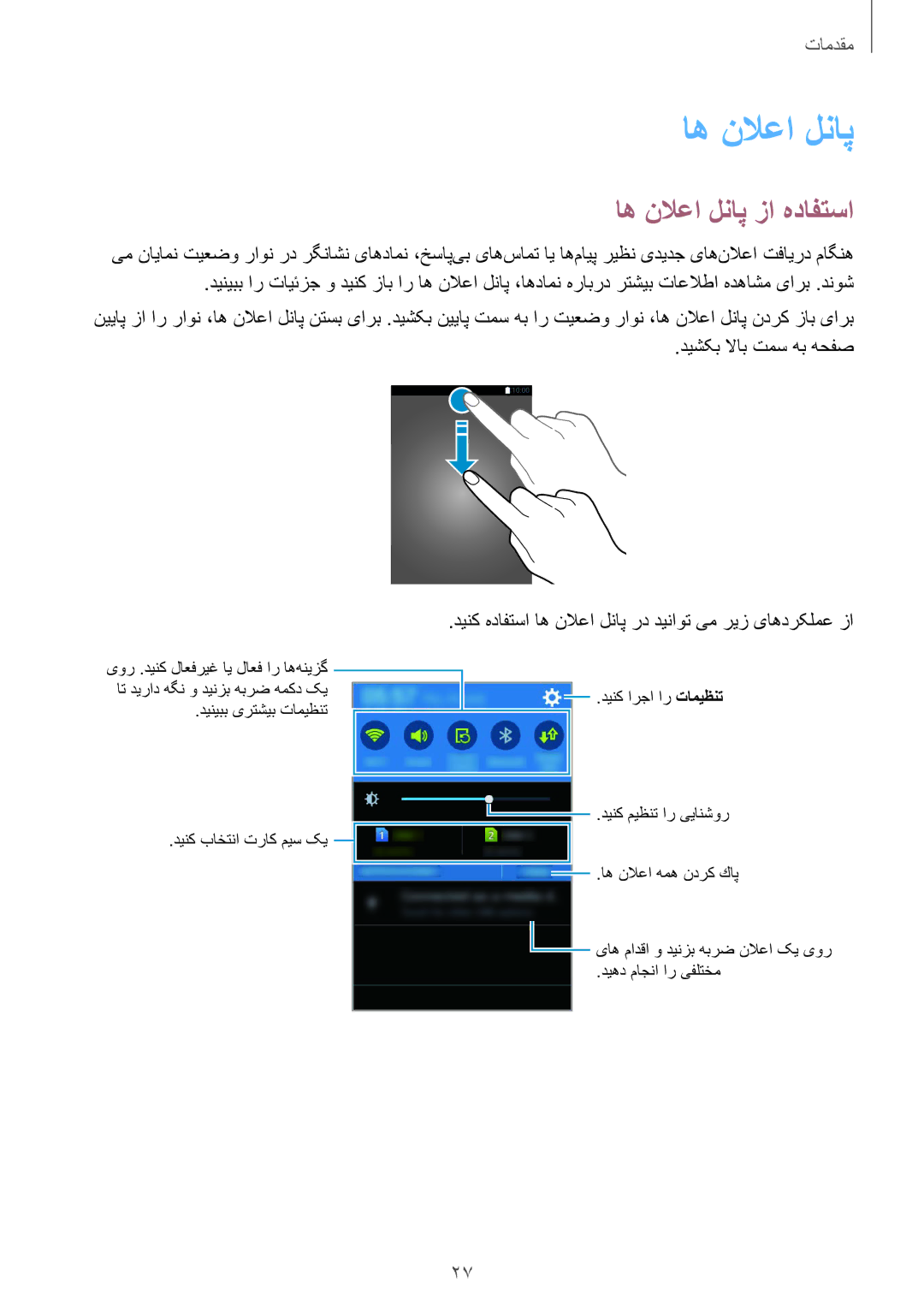 Samsung SM-G130EZWAKSA manual اه نلاعا لناپ زا هدافتسا, دیشکب لااب تمس هب هحفص 