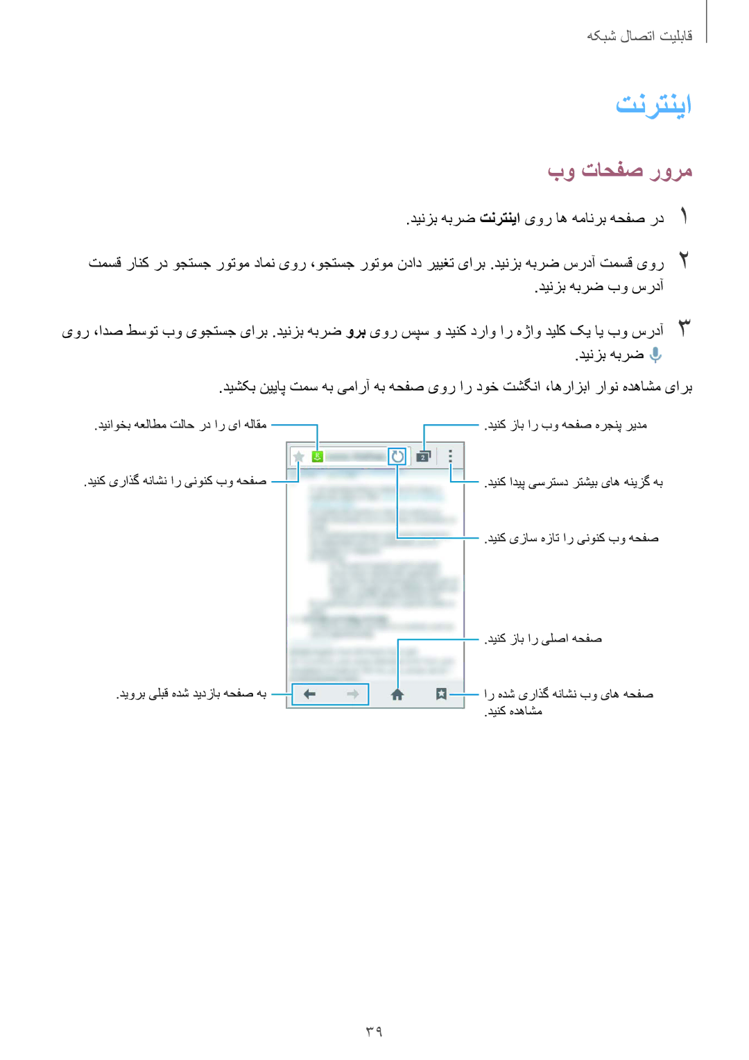 Samsung SM-G130EZWAKSA manual بو تاحفص رورم, دینزب هبرض تنرتنيا یور اه همانرب هحفص رد1, دینزب هبرض بو سردآ 